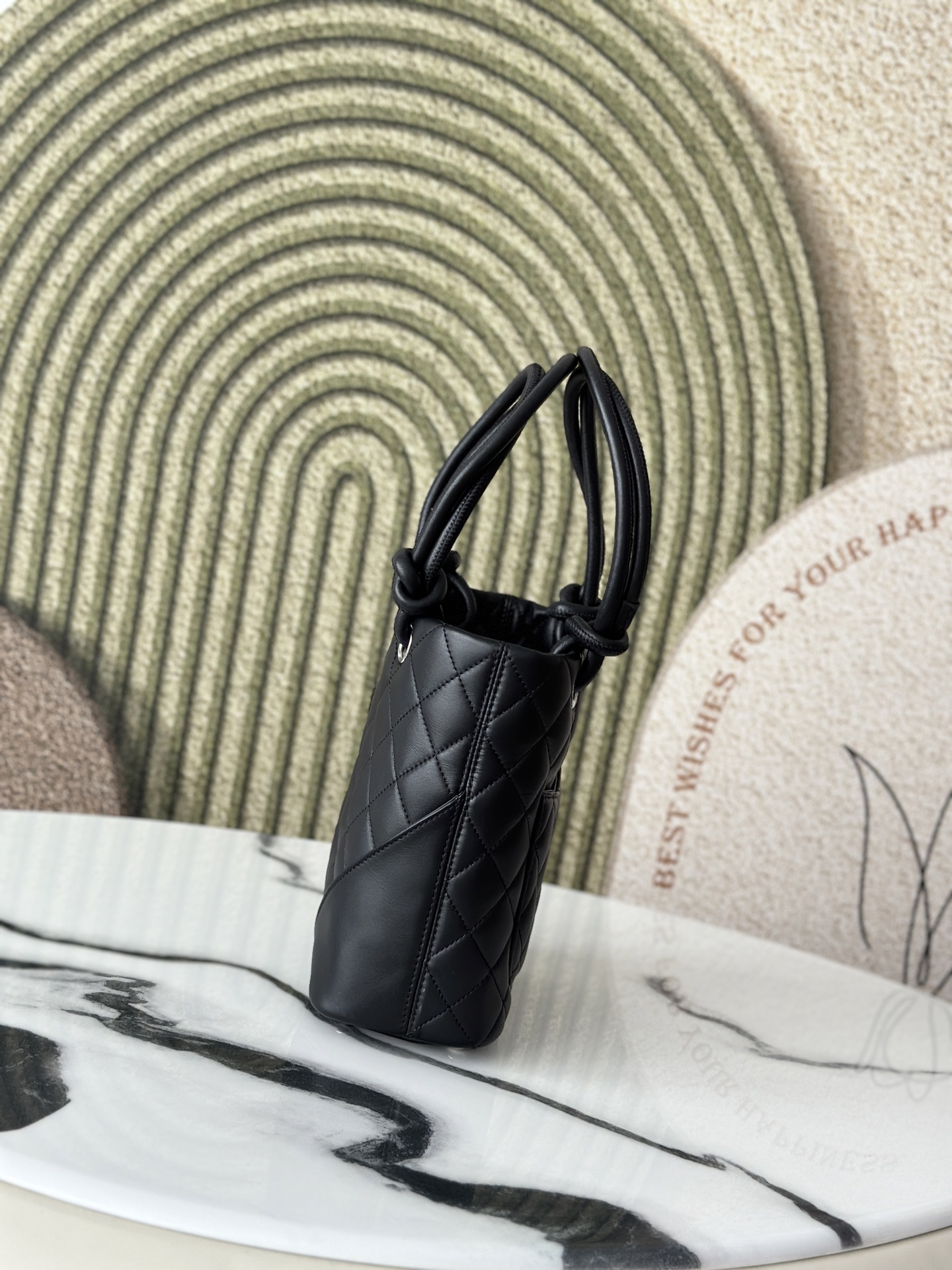 Black Quilted Cambon Mini Tote Bag with Patent CC Logo - Mocuir