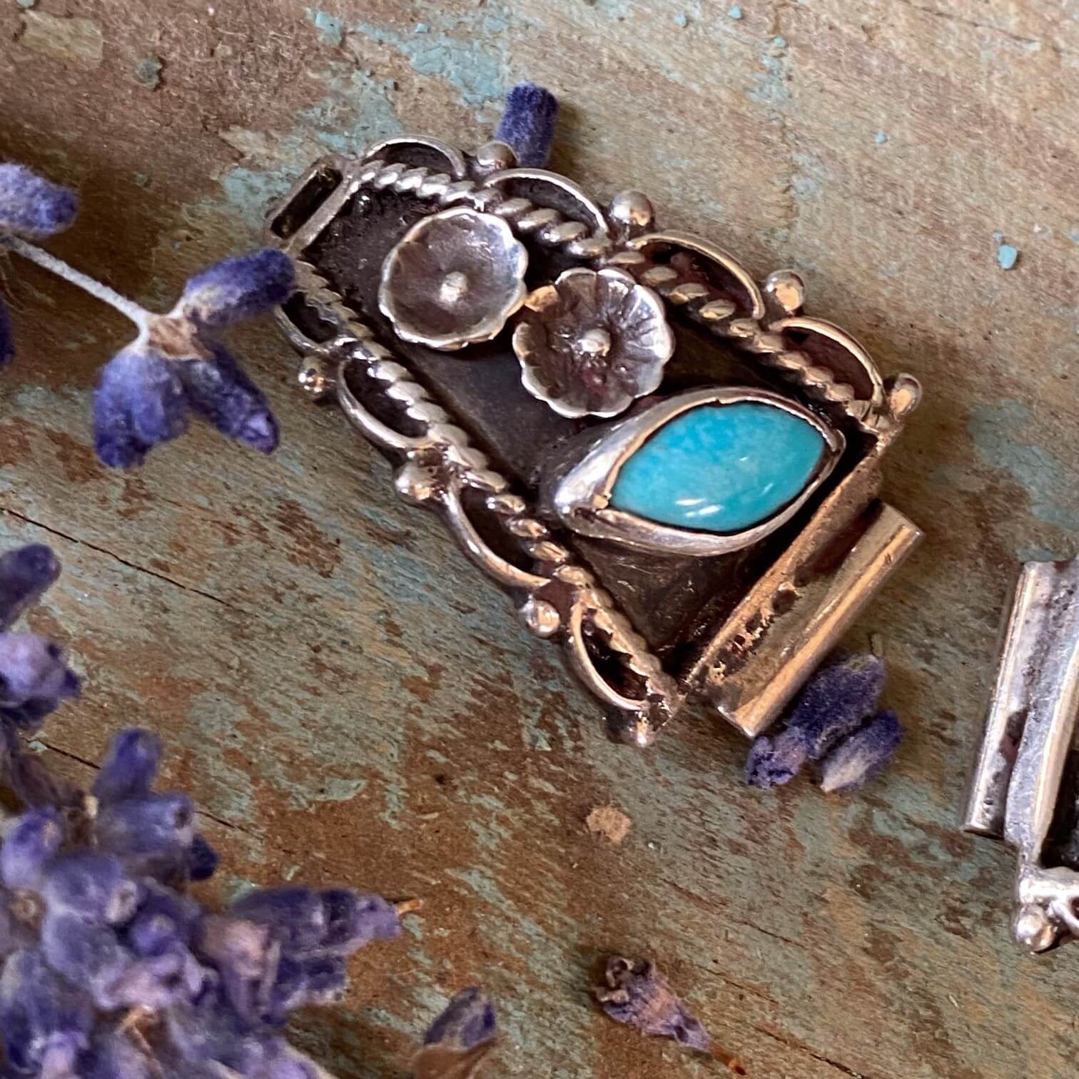 Vintage Navajo Sterling Silver Turquoise Watch Band Plates