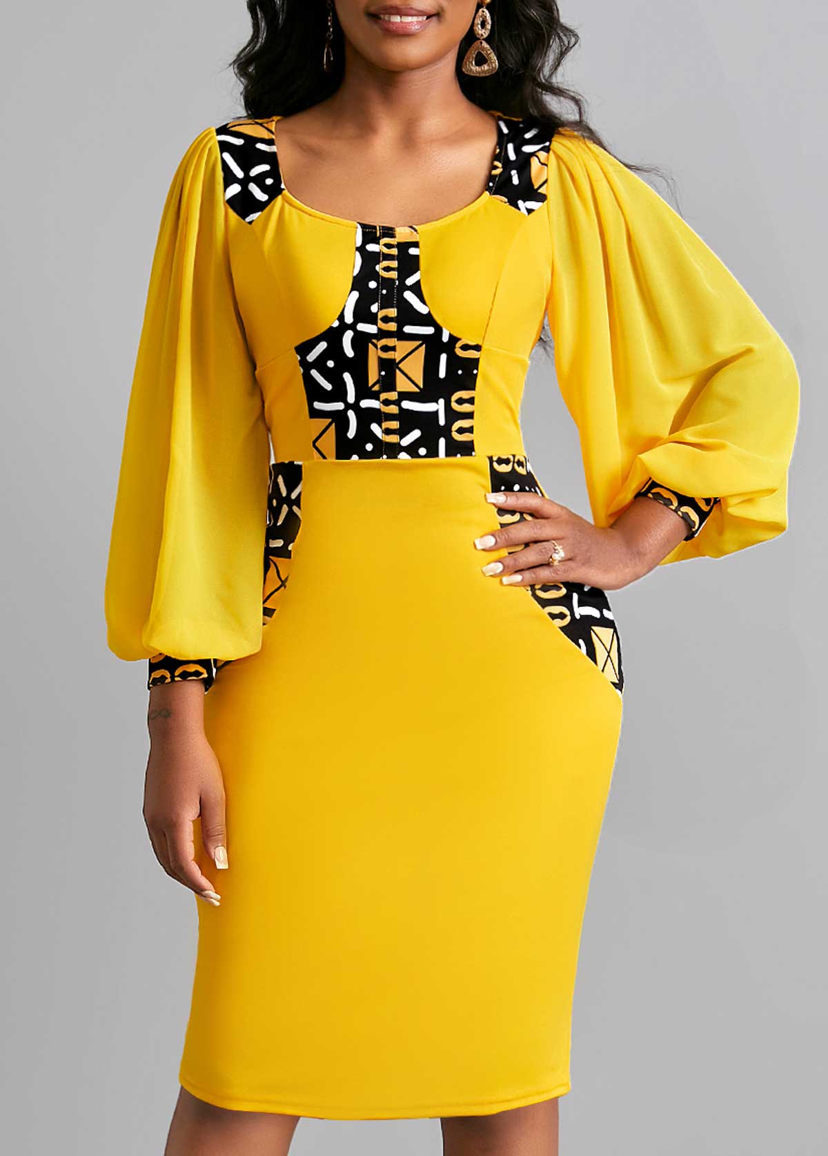 3/4 Sleeve Ginger Square Collar Dress