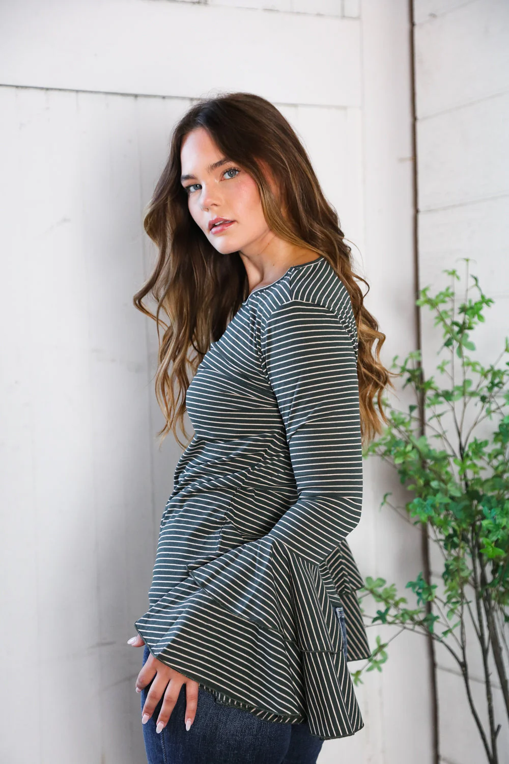 Sassy in Stripes Olive Blouse