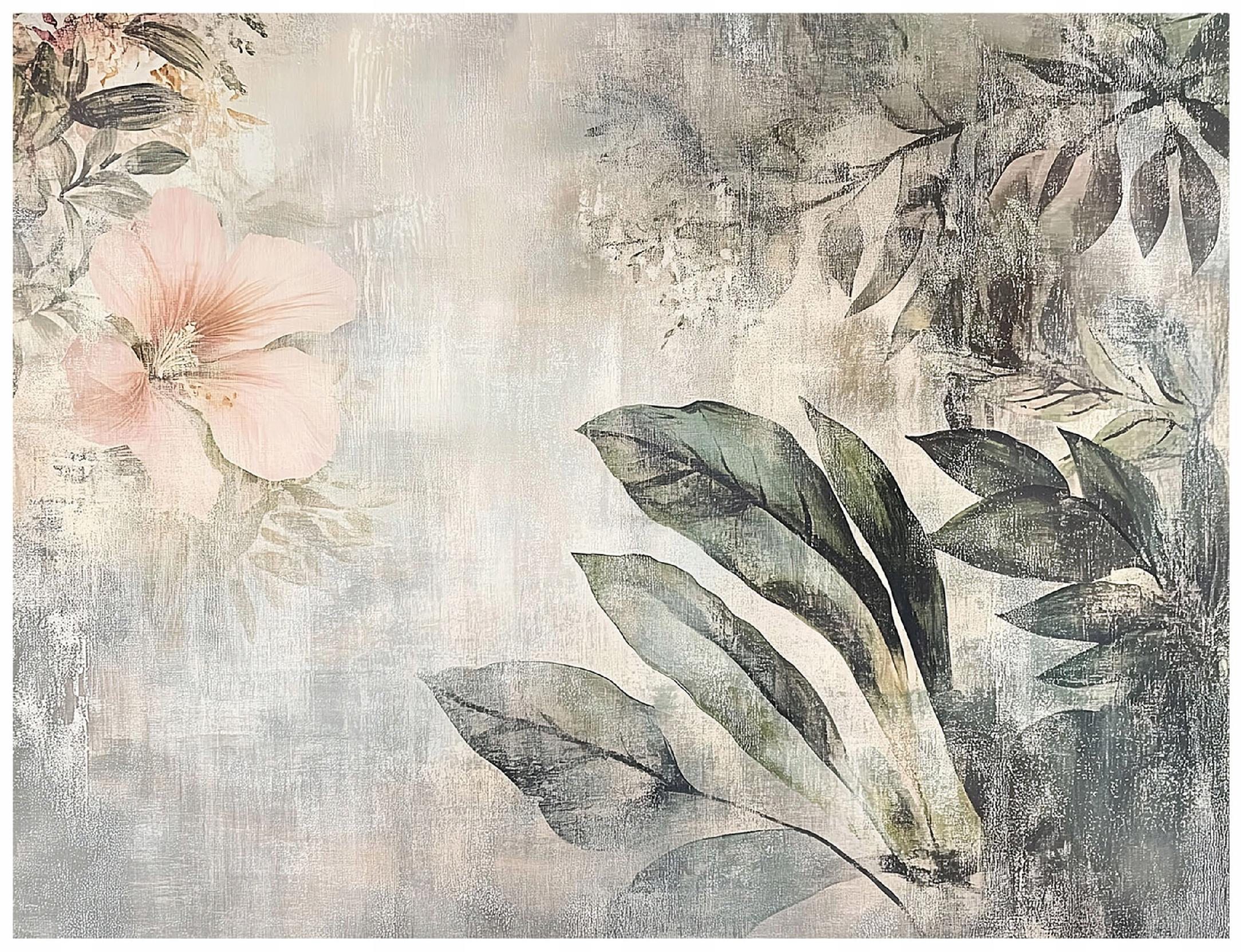 Vintage leaves and flowers concrete wall mural for bedroom or living room, wallpaper 150x105 15399