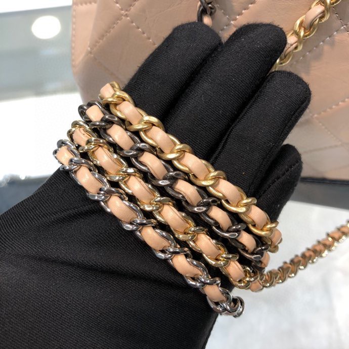 Gabrielle Small Quilted Aged Calfskin Backpack in Beige & Black - Mocuir