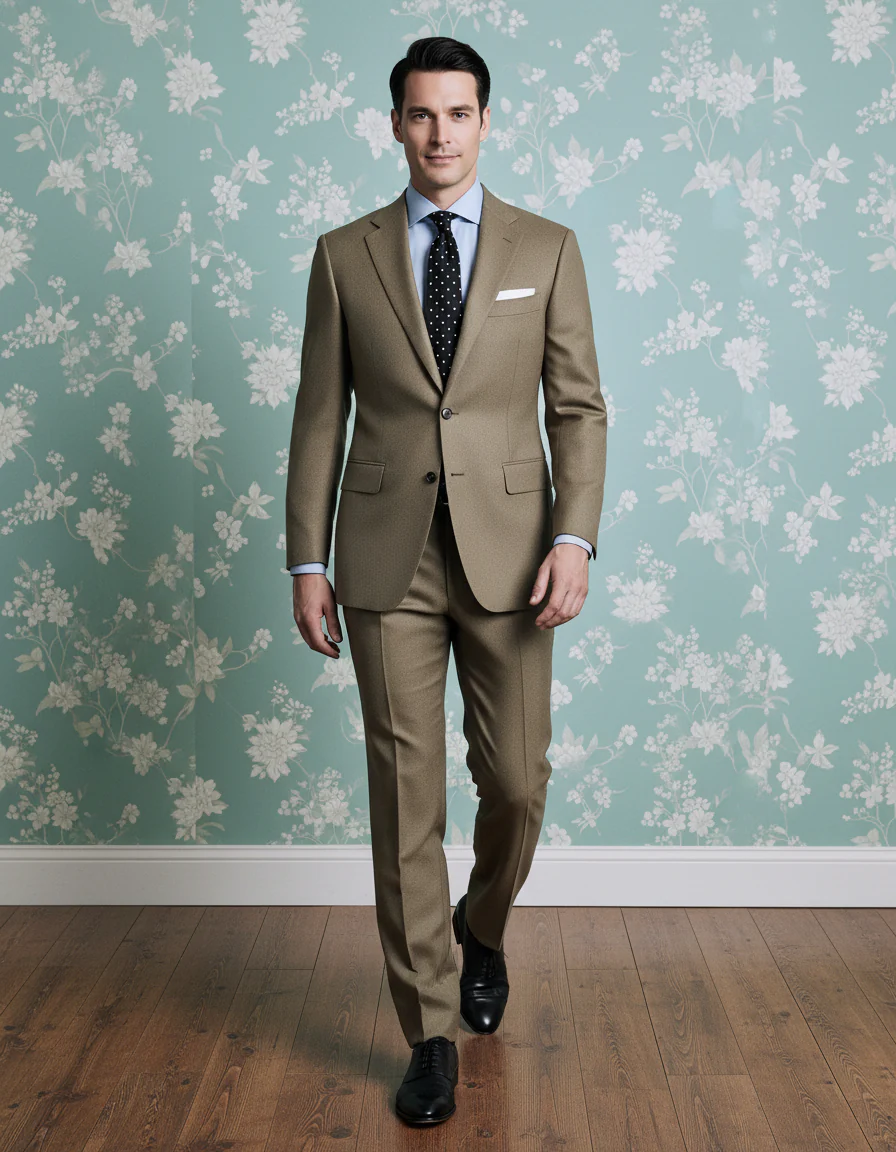 Olive Beige Wool Flannel  suit
