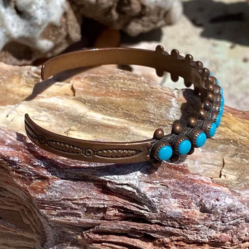 Vintage Solid Copper Southwestern Cuff with Faux Turquoise