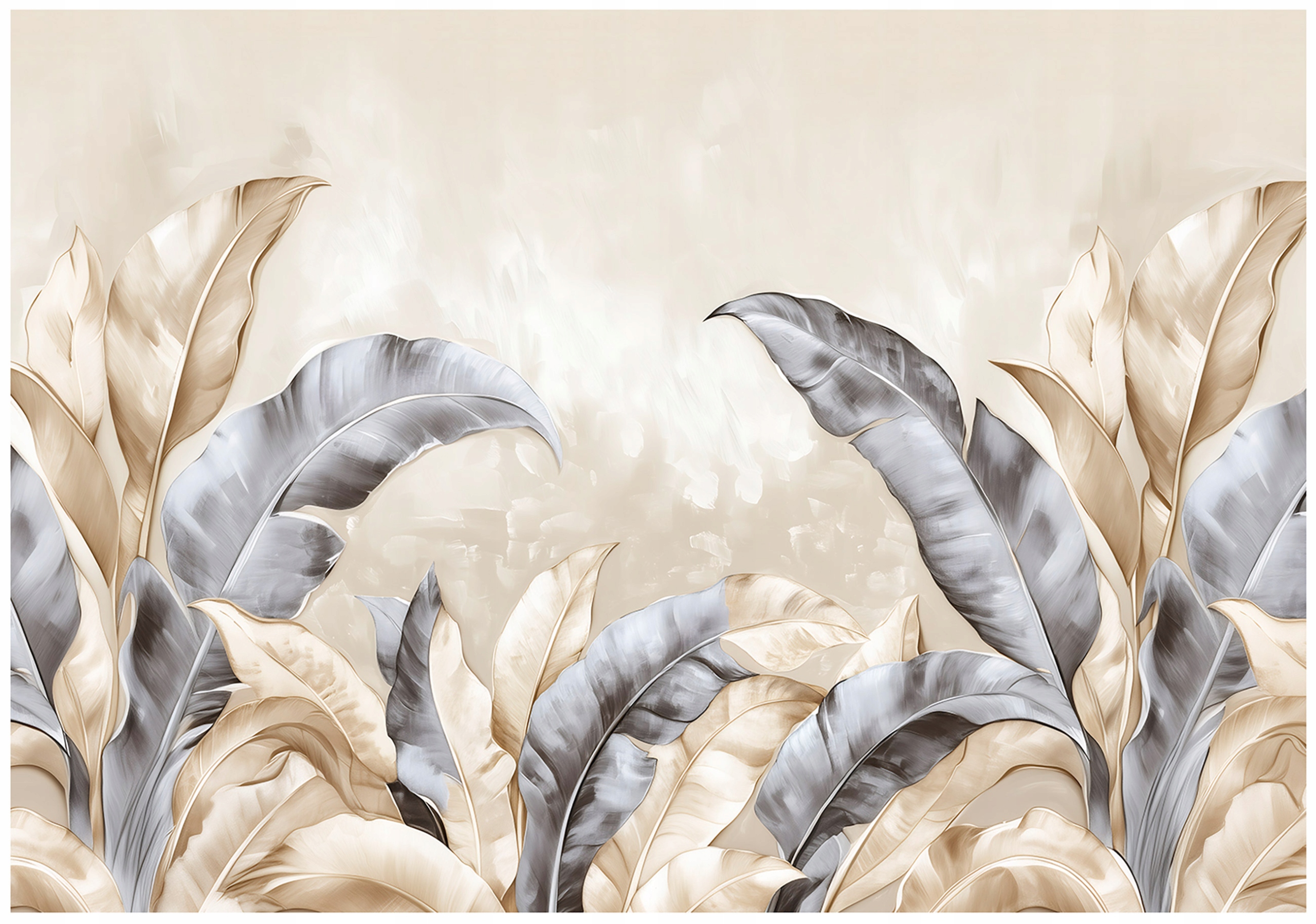 Beige Leaves Wall Mural, Concrete, Bedroom, Living Room, Non-Woven Wallpaper