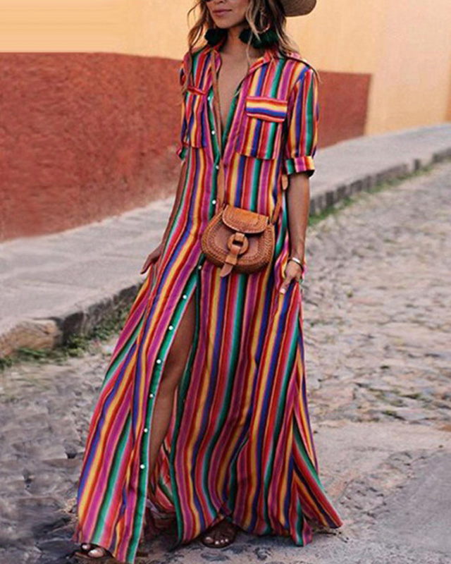 Women's Fashion Striped Contrast Color Dress