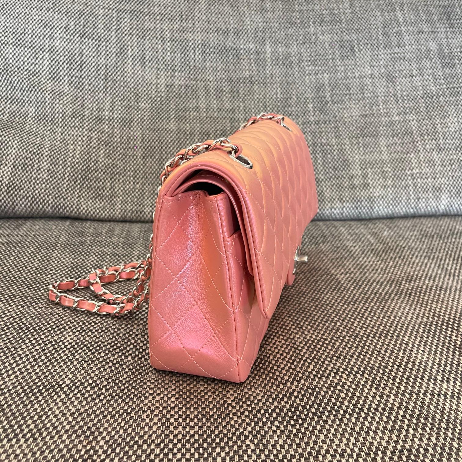 Classic Flap Quilted Lambskin Shoulder Bag in Peach Pink (Silver Hardware) - Mocuir