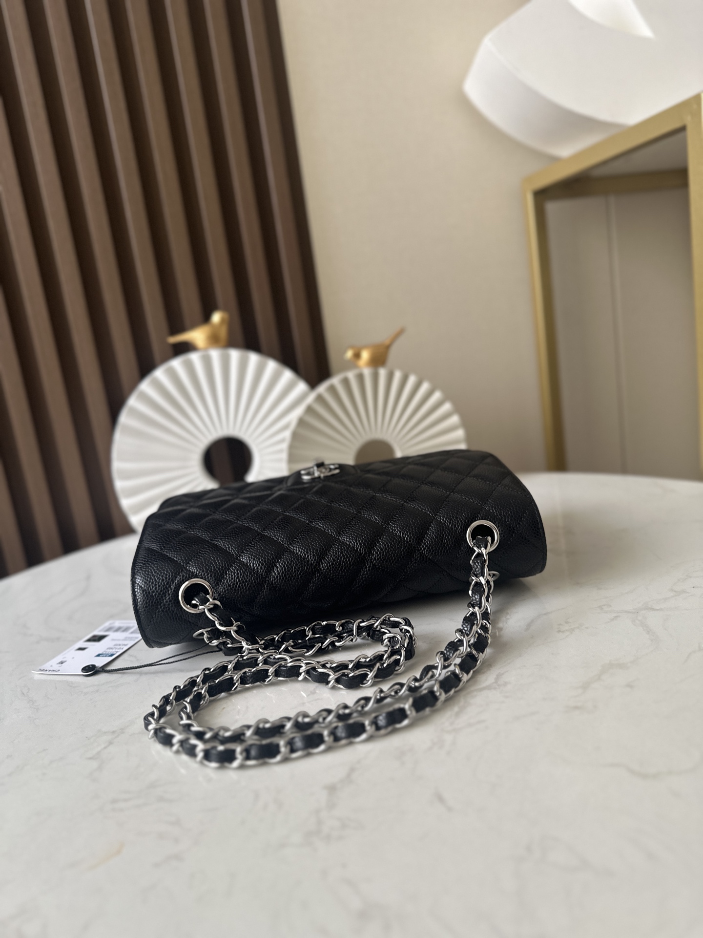 Black Caviar Quilted Medium Classic Flap Bag with Silver Hardware - Mocuir