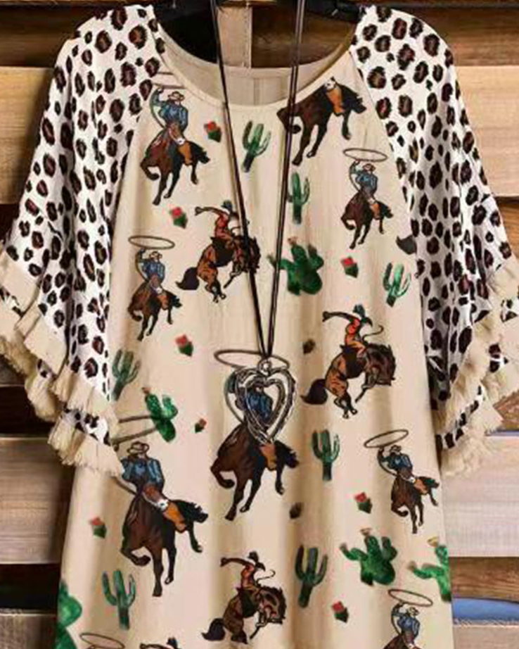 Women's Round Neck Short Sleeve Printed Temperament Loose T-shirt
