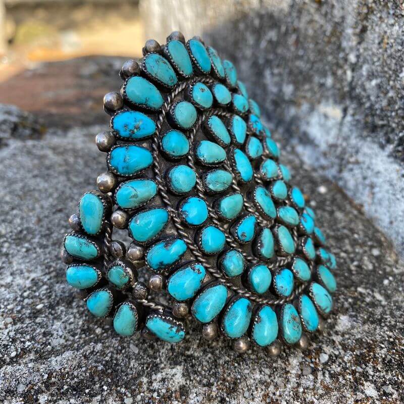 HUGE Zuni Turquoise Sunburst Bracelet in Sterling Silver Old Pawn