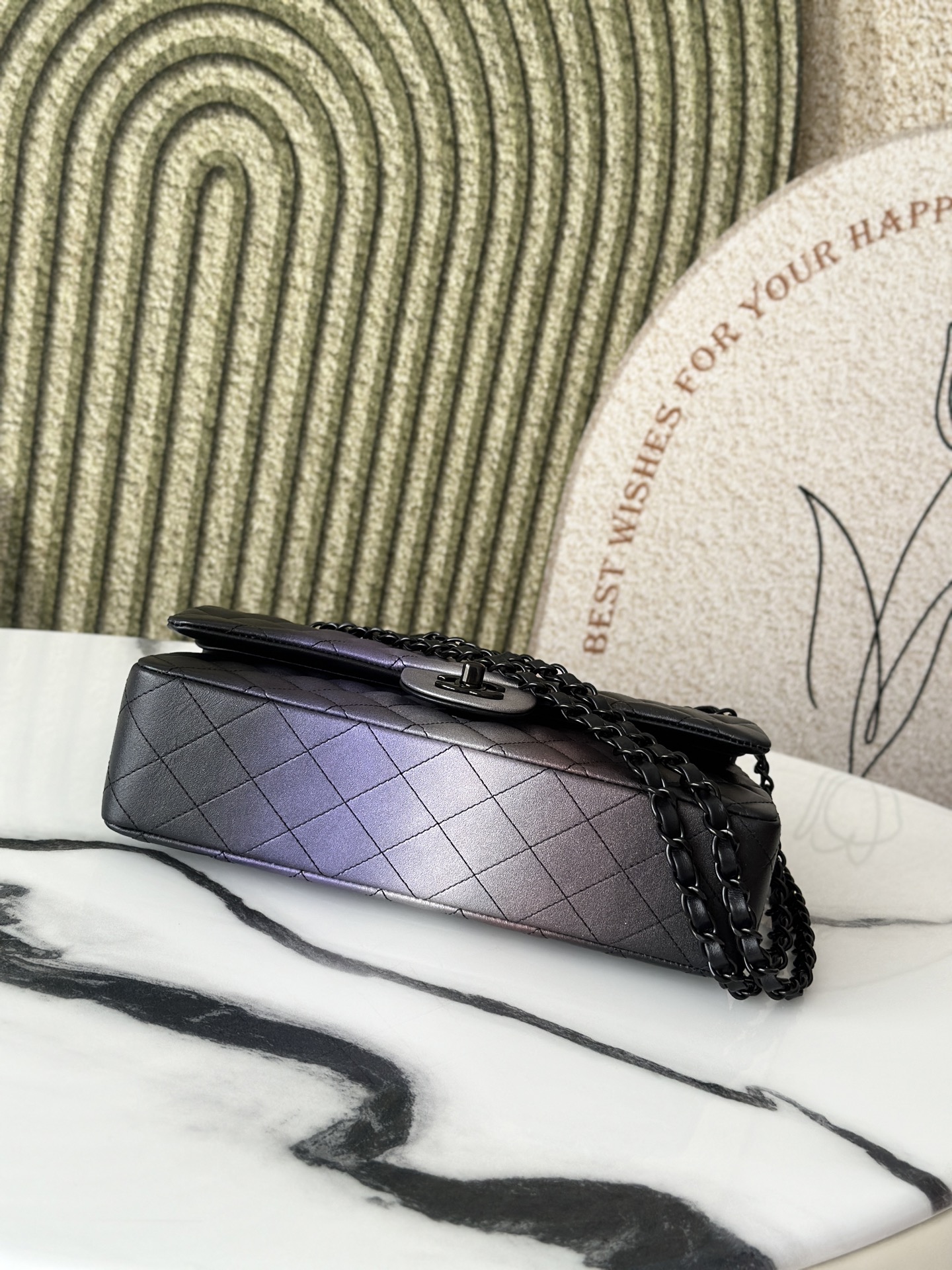 Classic Flap Medium Bag in Gradient Ombre Purple Lambskin with So Black Hardware (Model A01112) - Mocuir