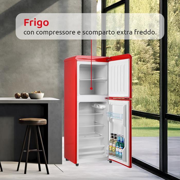 MELCHIONI FAMILY - Frigorifero 2 porte SIBERIA 85 Classe E 85lt-Rosso / Metallo