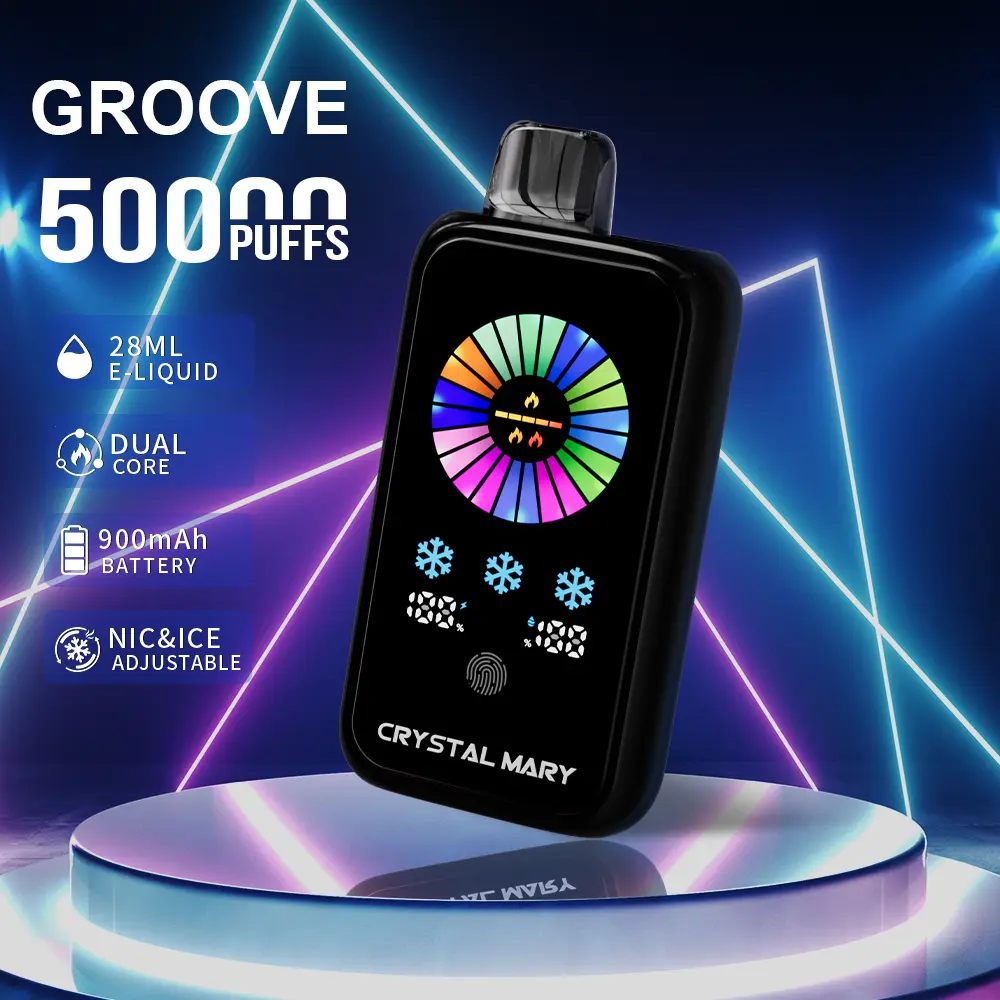（3 pieces）Crystal Groove 50000 50k Puffs Adjustable Nicotine & Ice Control LED Display Disposable Vape EU Warehouse