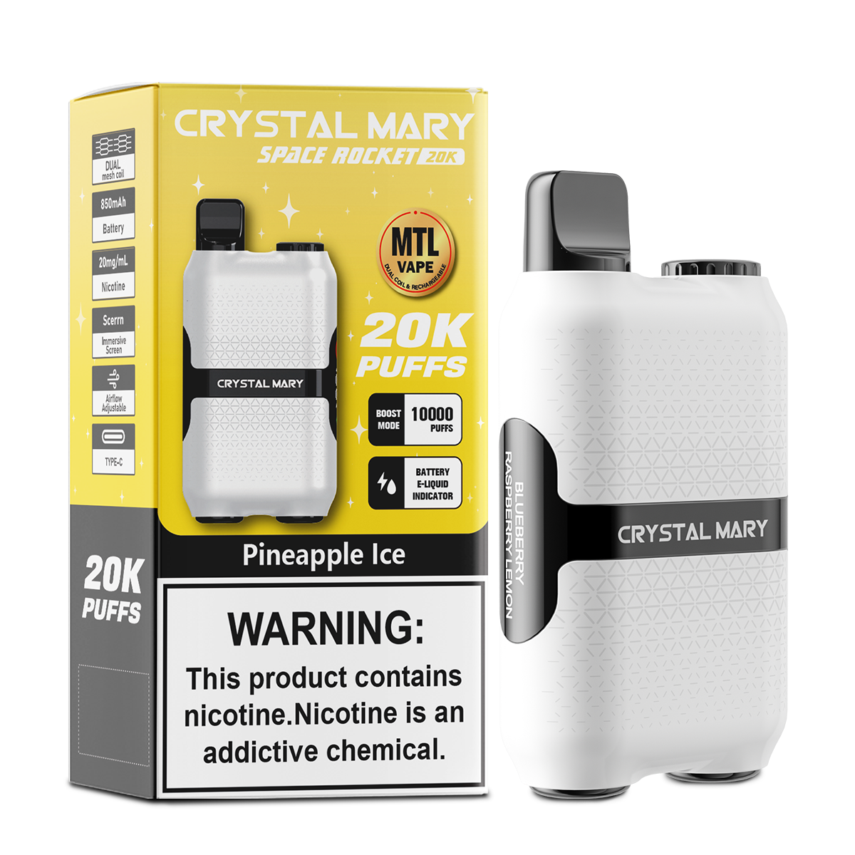 （3 pieces）CRYSTAL MARY 20000 20K Puffs Vape Dual Mesh LED Display Disposable Vape EU Warehouse
