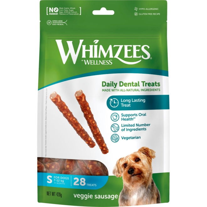 Whimzees Veggie Sausage pose