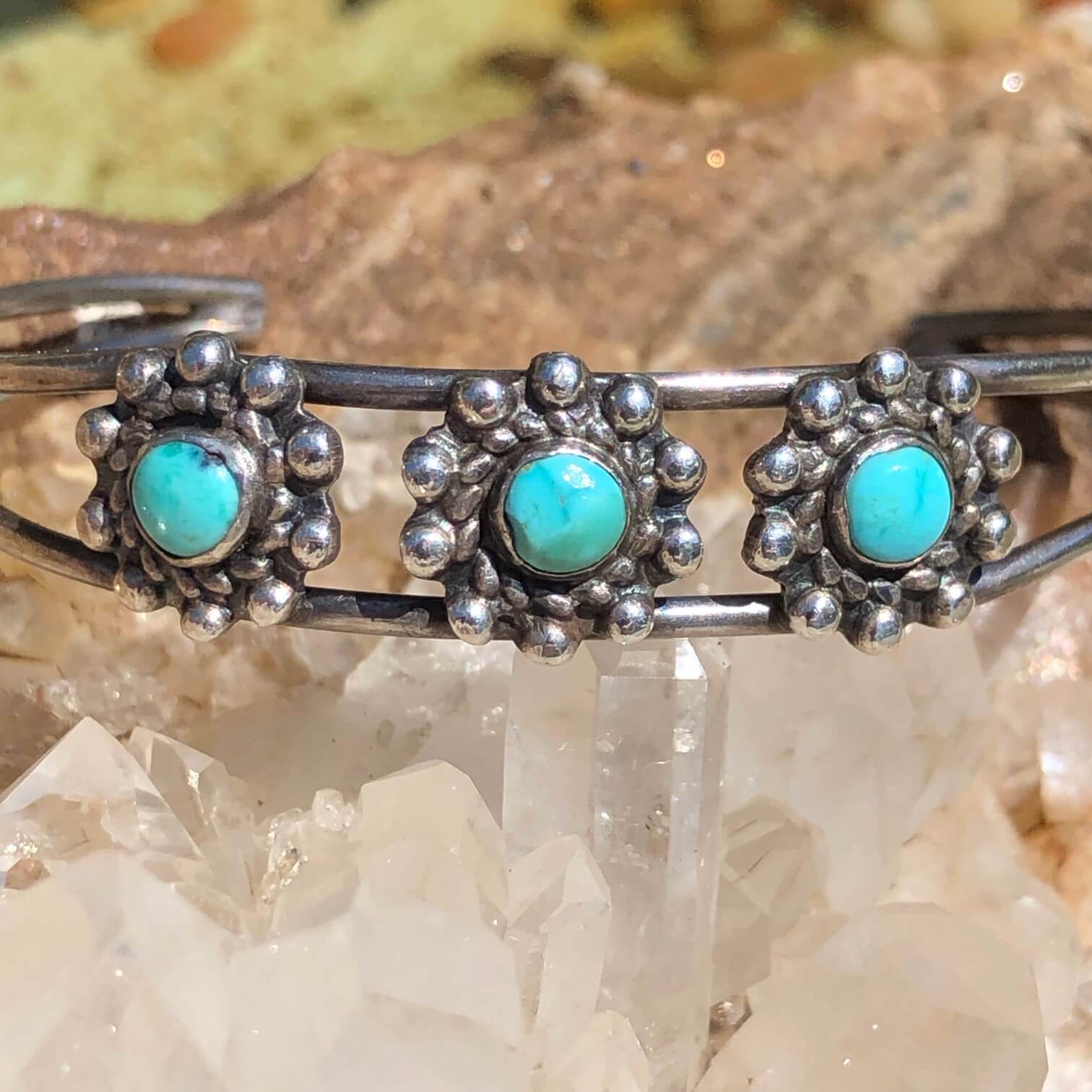 Vintage Navajo Satellite Turquoise Row Bracelet Sterling