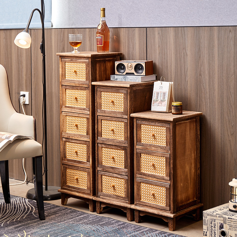Retro solid wood storage cabinet factory pastoral multi-layer drawer storage cabinet storage bedside table drawer cabinet