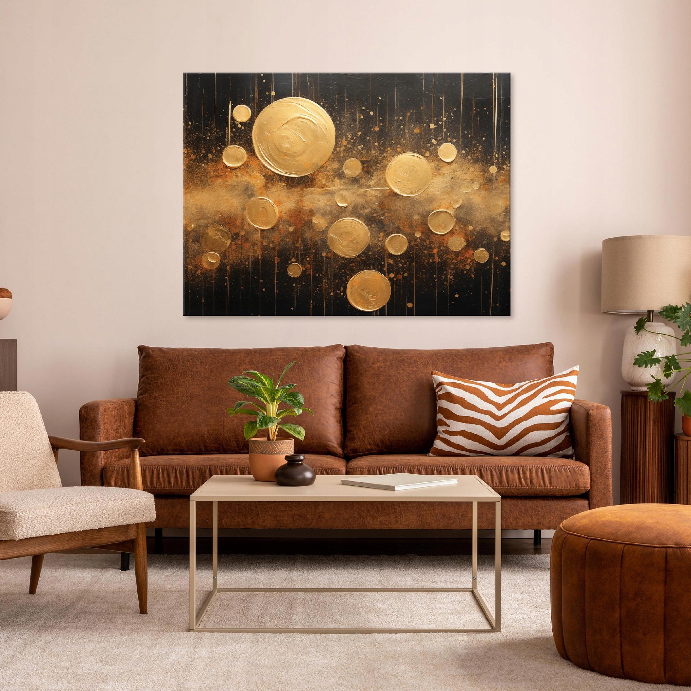 Abstract painting, gold and black, for the living room or bedroom, on canvas, wall size 40x30