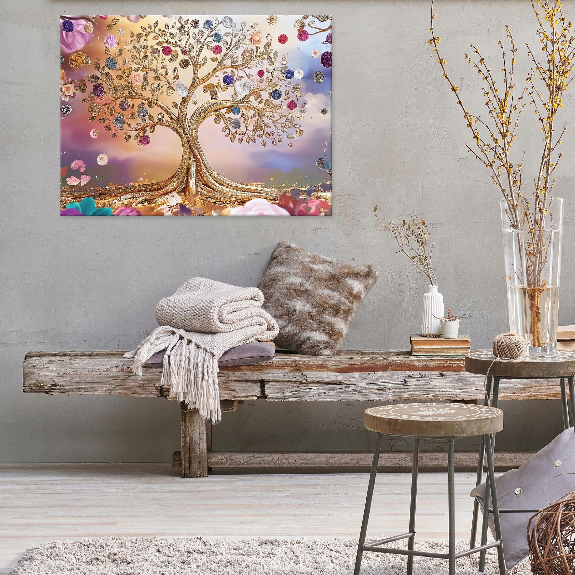 Abstract tree and flowers painting for the living room, bedroom, or kitchen on canvas, 40x30