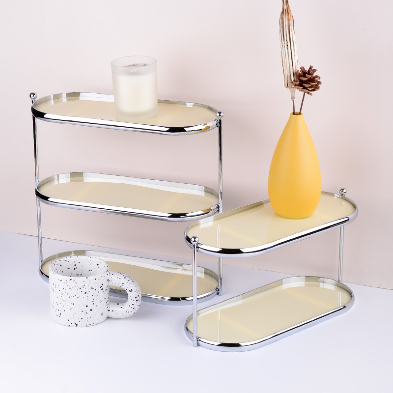 Multi-functional storage box for table ornaments Multi-layer cosmetic storage rack Stainless steel jewelry storage rack