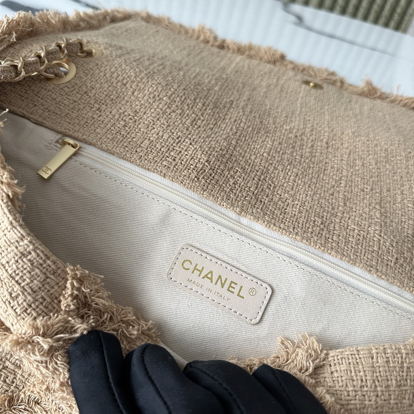 Spring Summer 2010 Coco Country Beige Linen Frayed Quilted Flap Shoulder Bag  Clutch - Mocuir