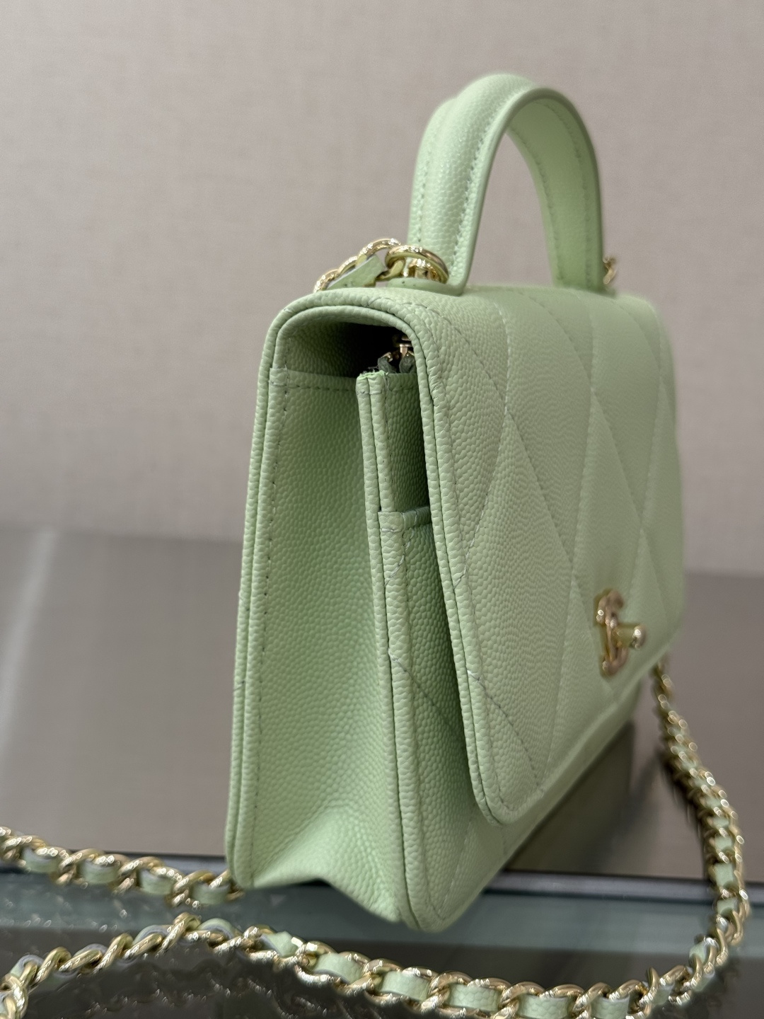 Classic Wallet On Chain with Top Handle（Light Teal） - Mocuir