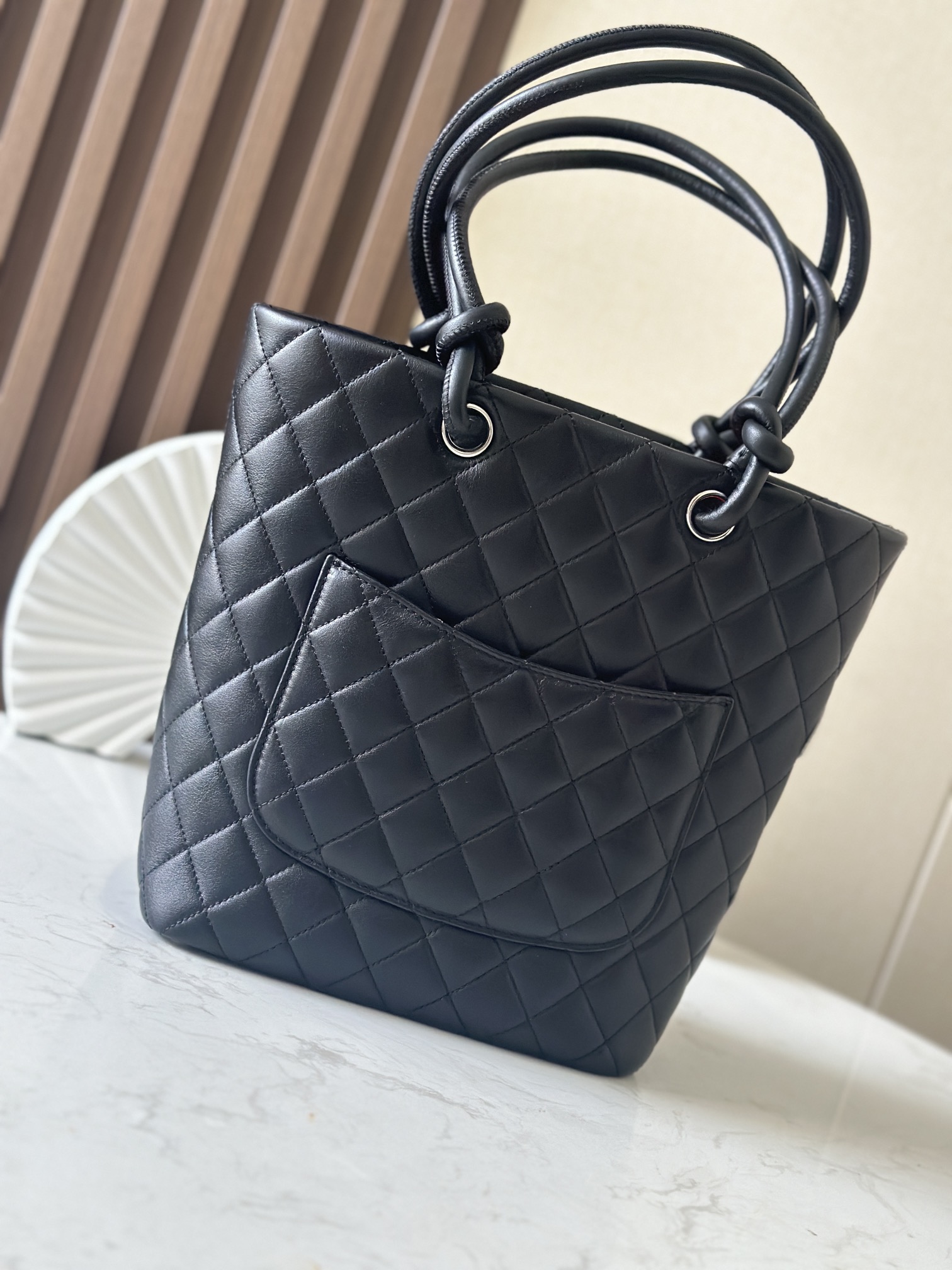 Black & White Quilted Cambon Small Tote Bag with Contrast CC Logo - Mocuir
