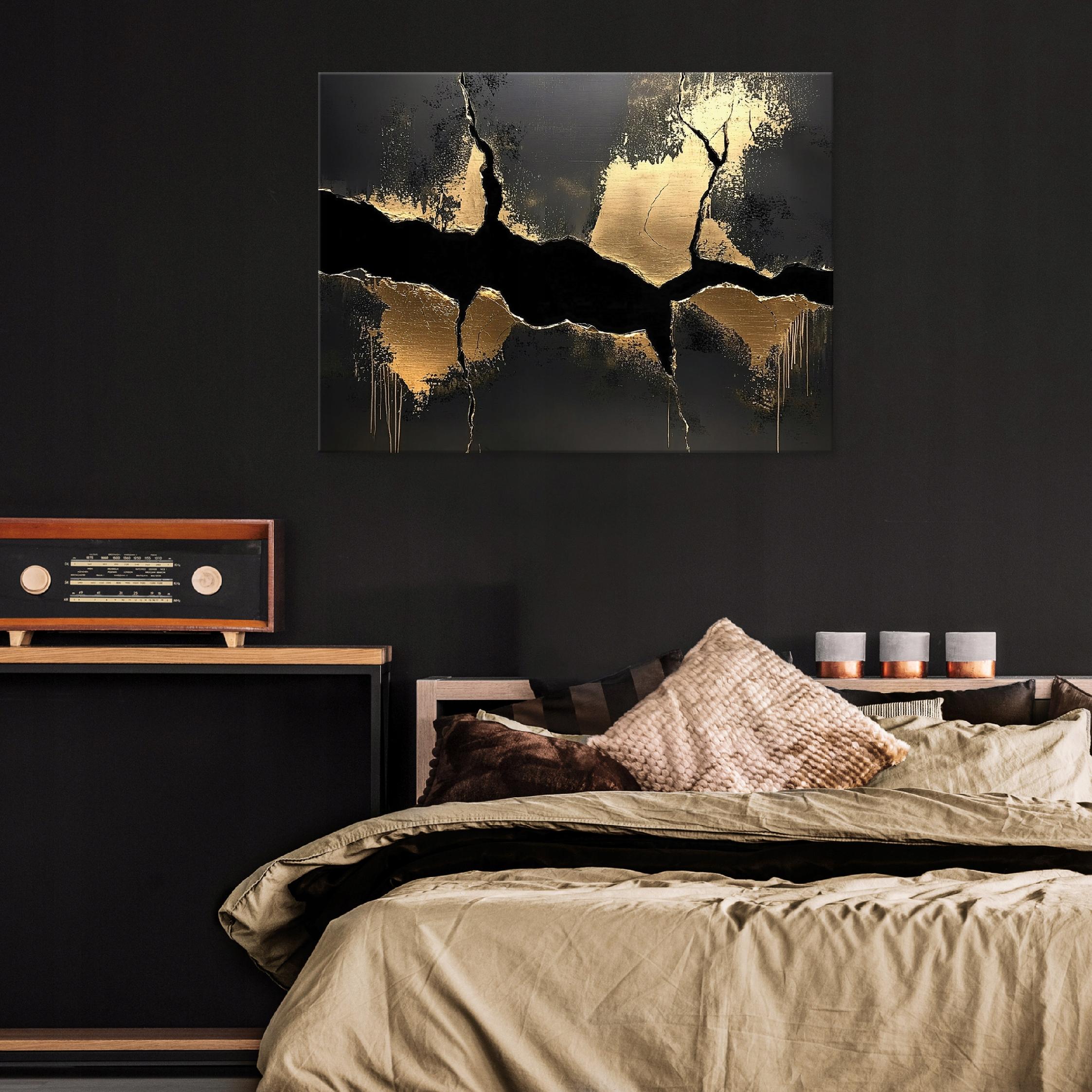 Black and gold marble painting for the bedroom, living room, or kitchen on canvas, 40x30