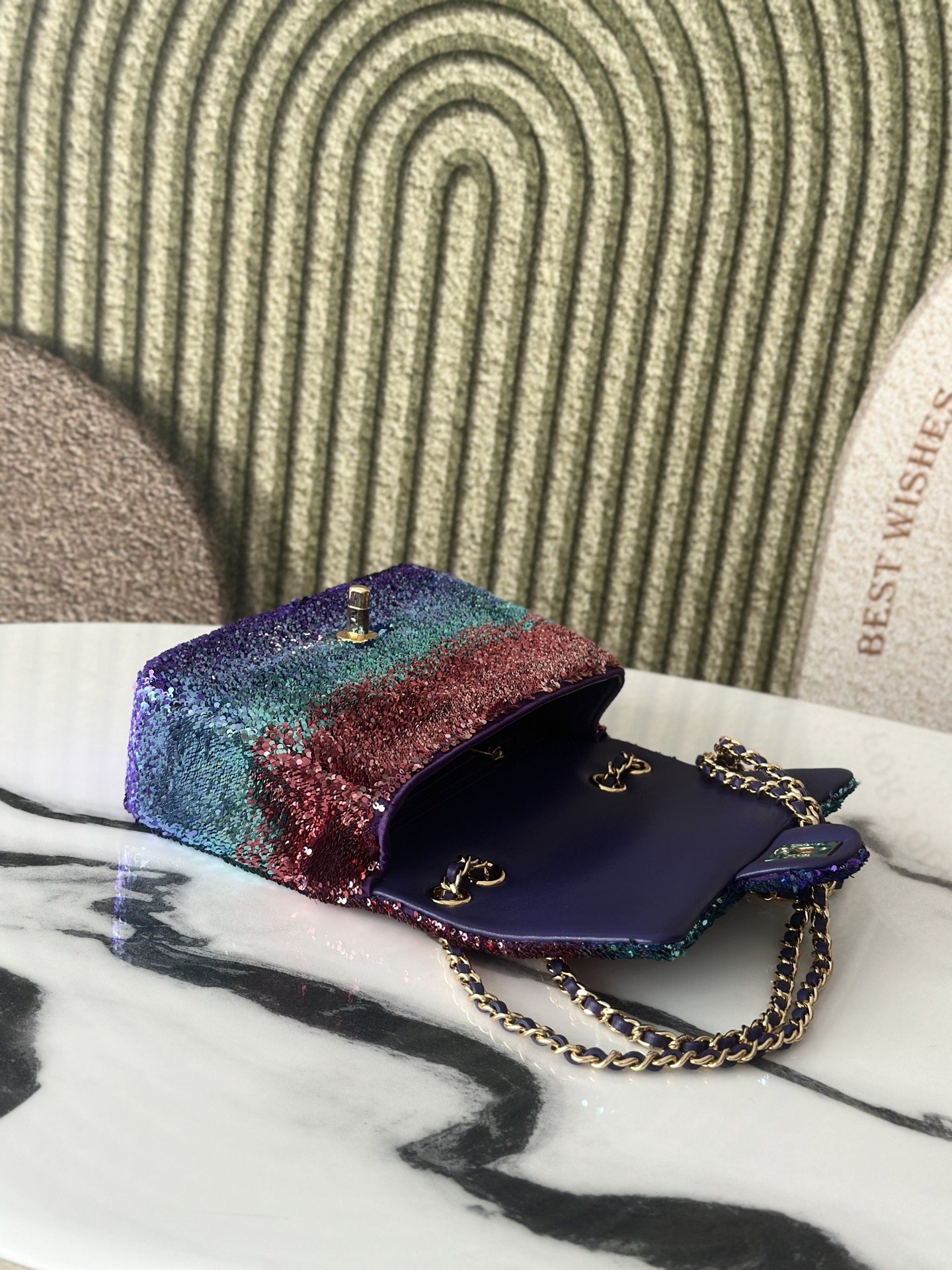 Limited Edition Ombré Rainbow Sequin Mini Classic Flap Bag with Gold-Tone Hardware - Mocuir