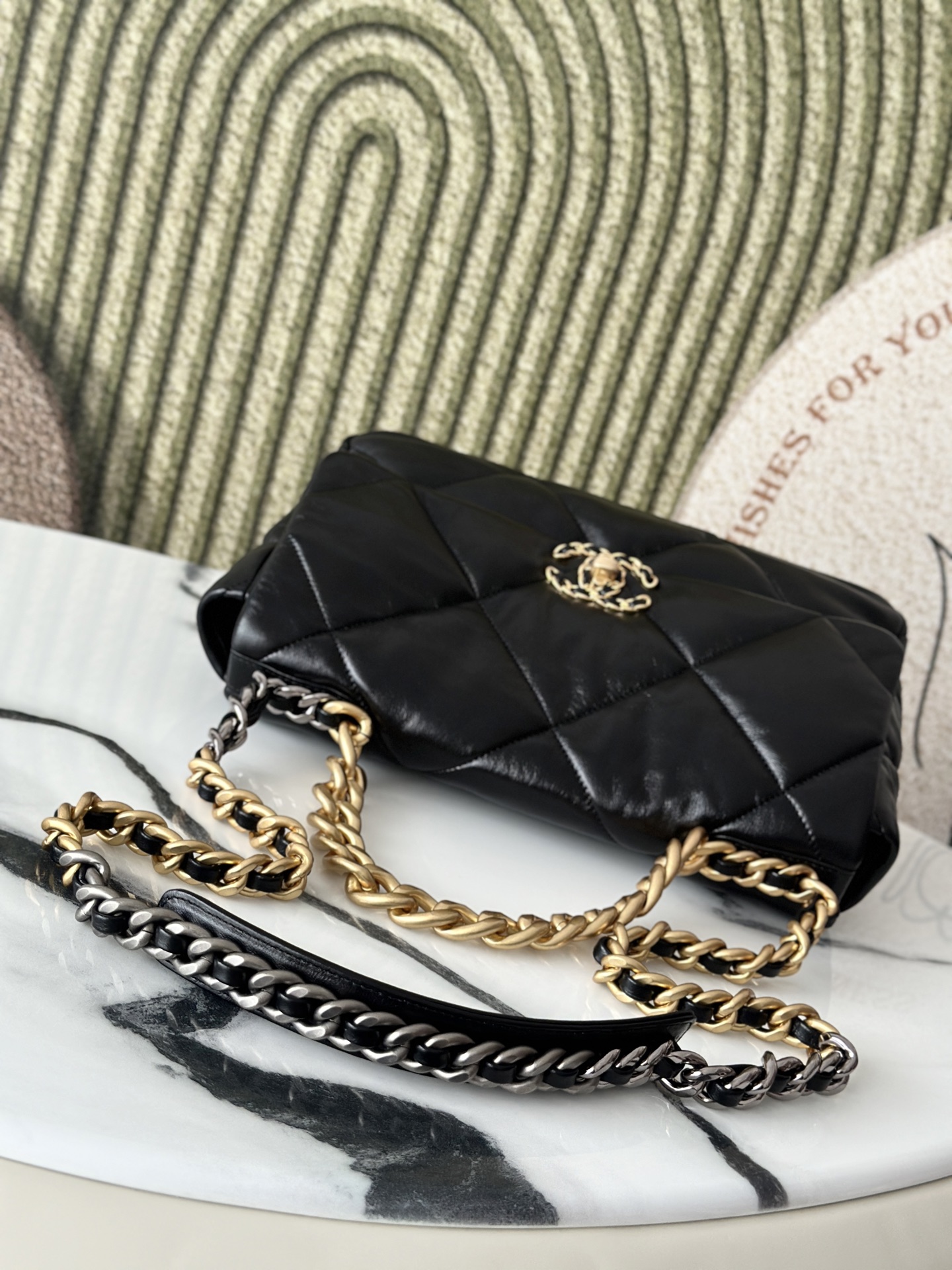 19 Black Goatskin Quilted Flap Bag with Mixed Metal Hardware - Mocuir