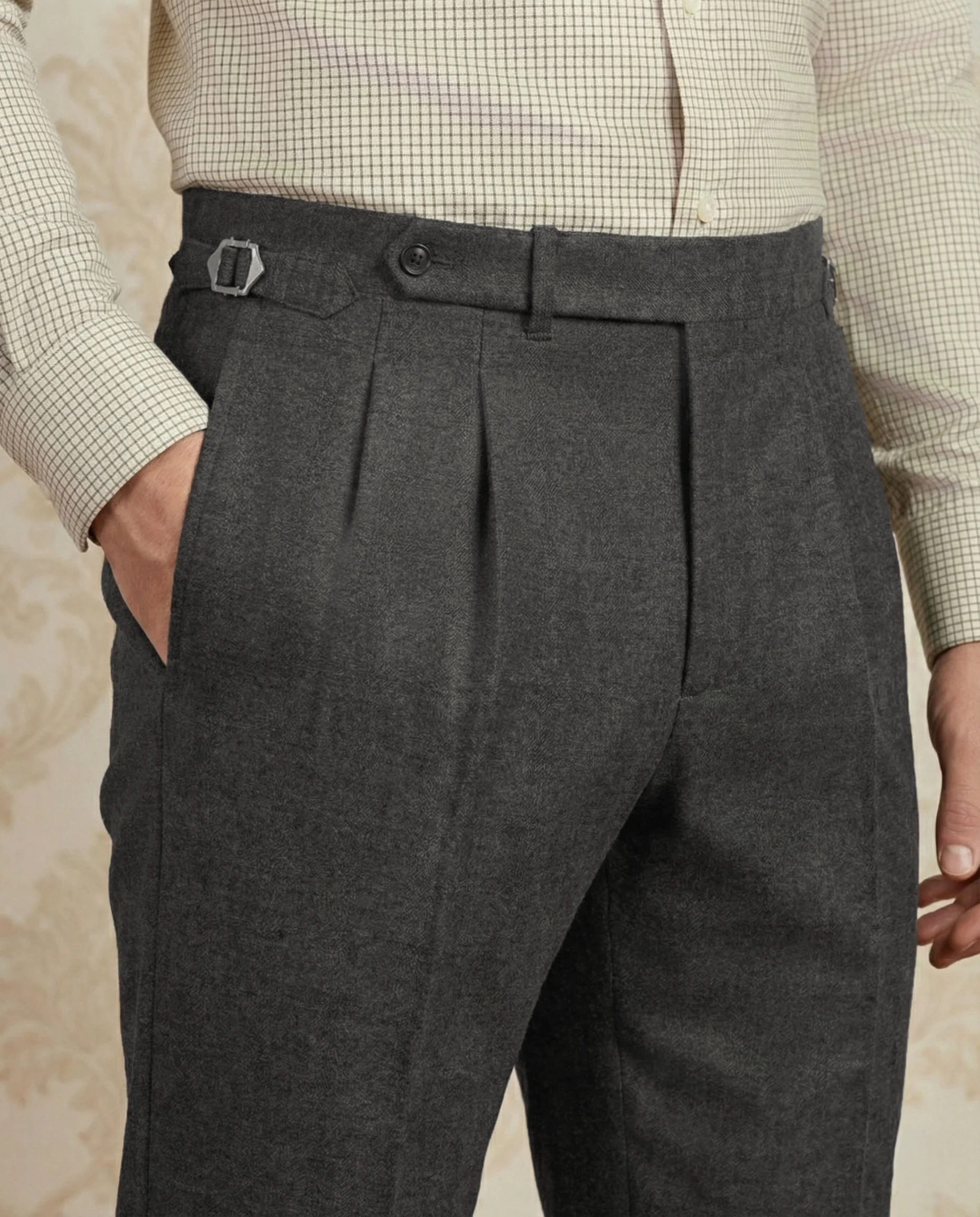 Olive Grey Wool Flannel Dress Pant