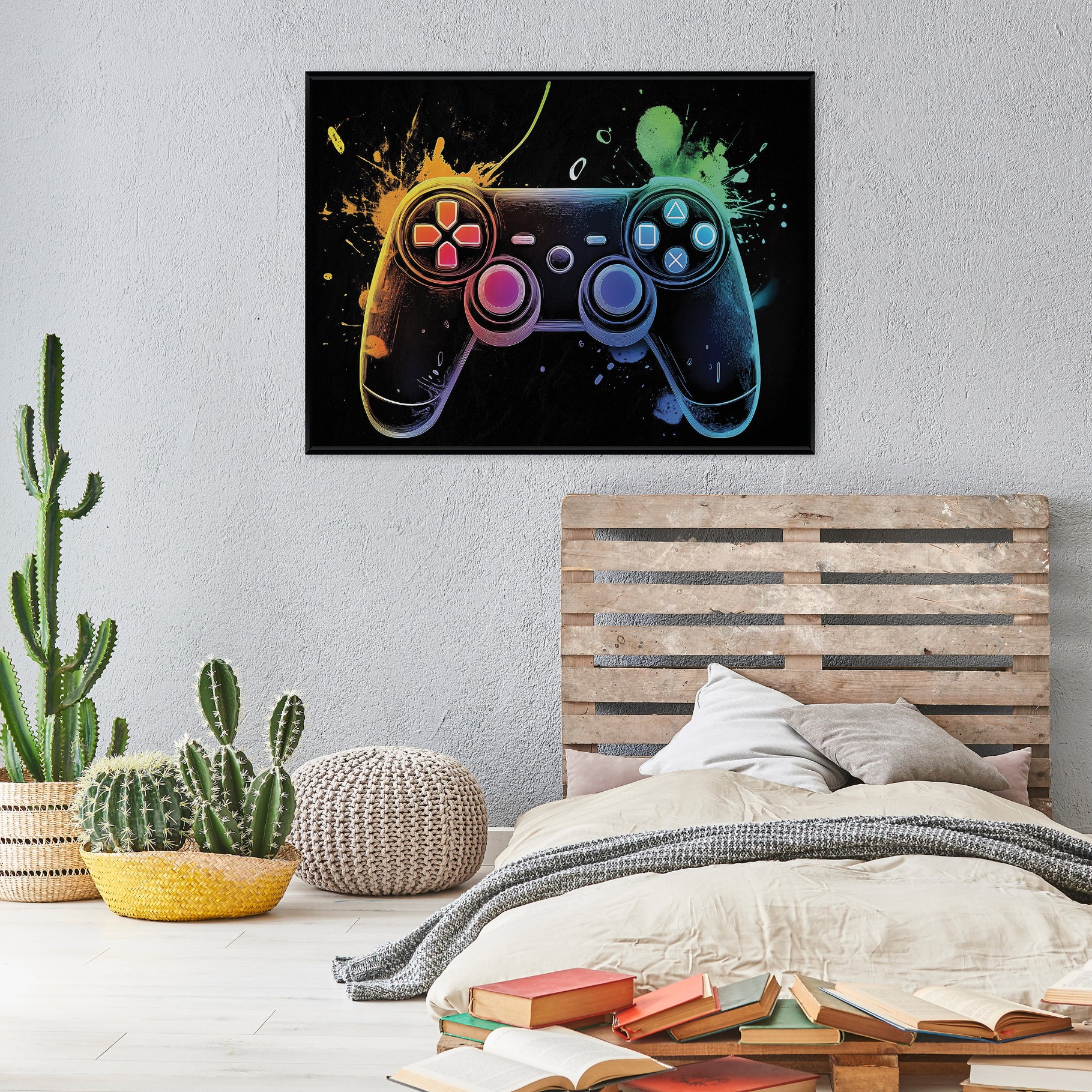 Black framed canvas painting for gamers, pad for a child's room, 40x30
