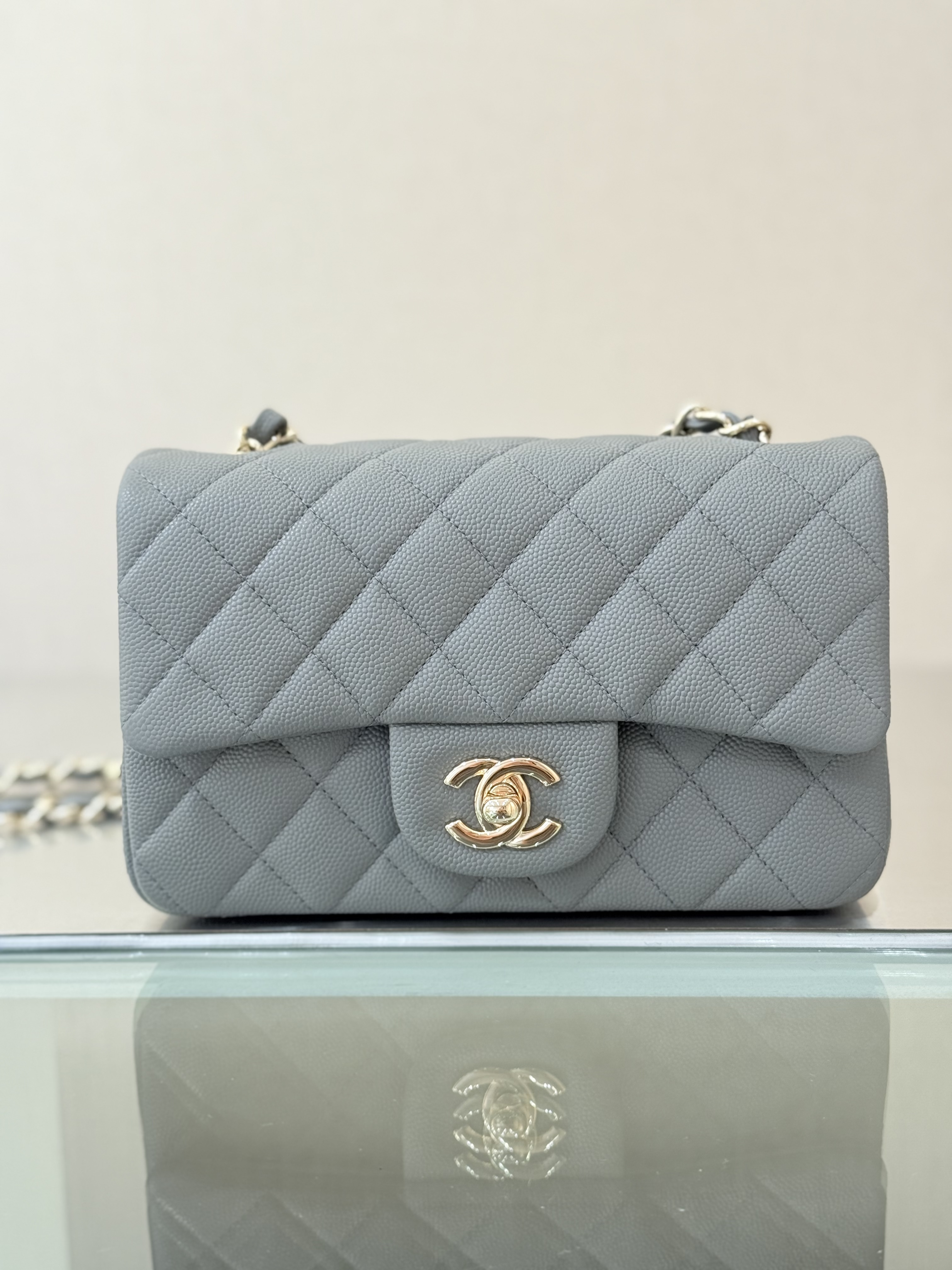 Mini Classic Flap Handbag（Light Gray-Blue） - Mocuir