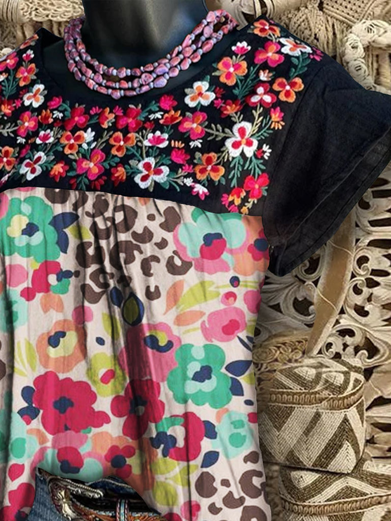 Women Short Sleeve Floral Shift Shirts & Tops