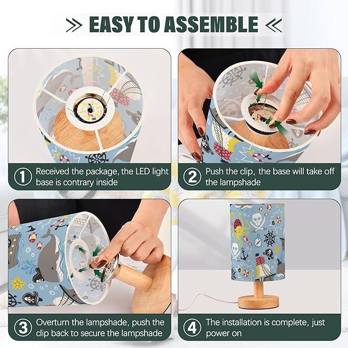 TWINKLETALE Table Lamp Pirate Marine Animal Octopus Whale Fish Nautical Skull Nightstand Lamp