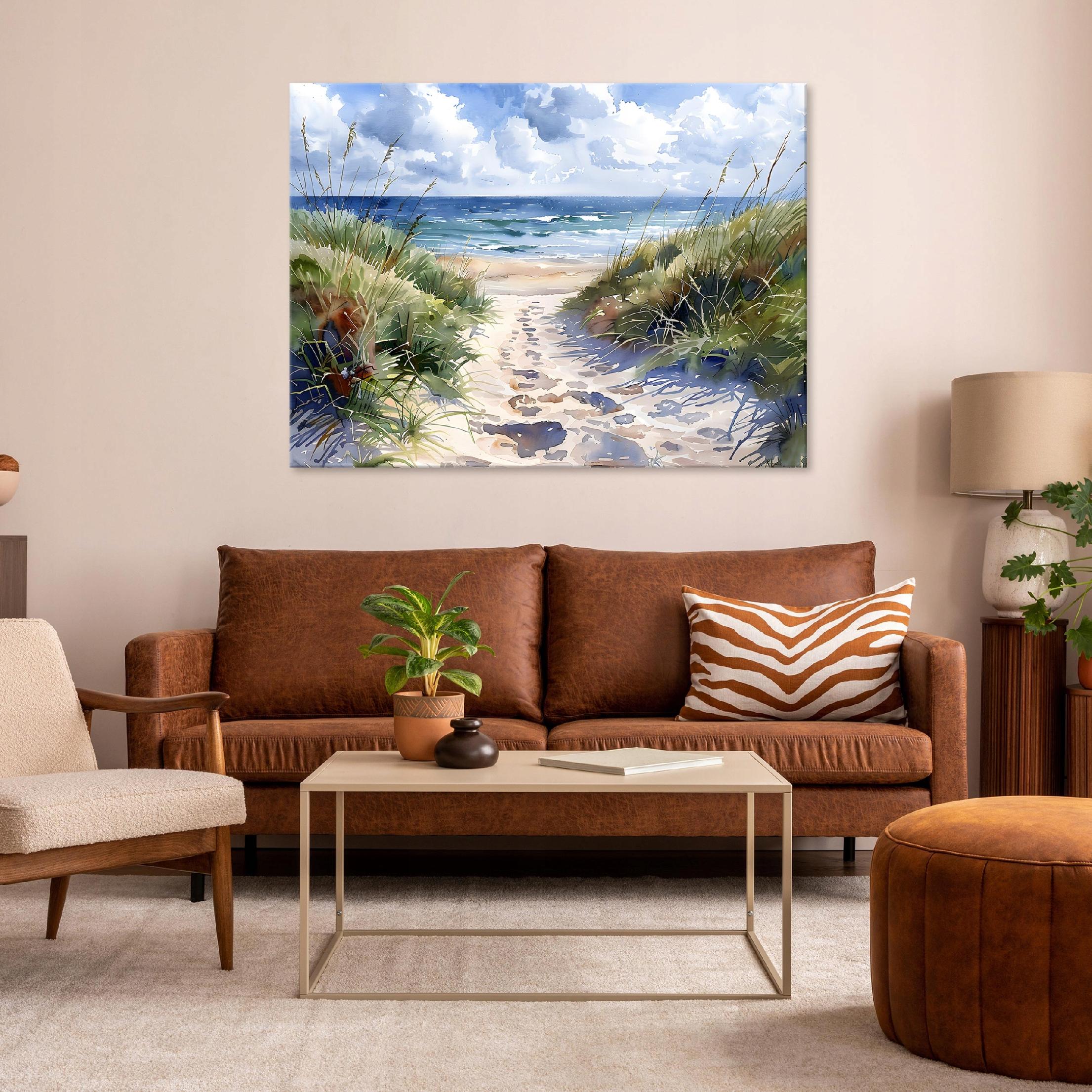 Painting of the sea and beach on canvas, suitable as a wall hanging for a bedroom or living room, 40x30