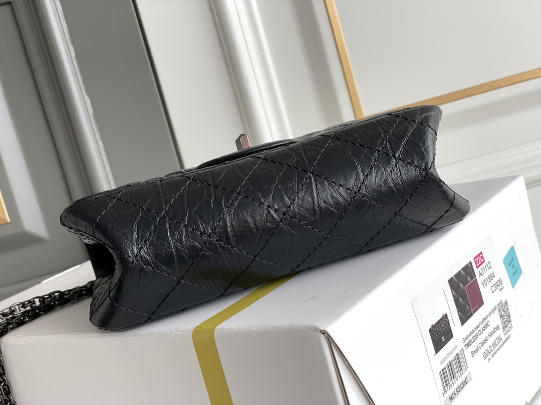 2.55 Reissue 225 Flap Bag in Black Aged Calfskin with Ruthenium Hardware (Model A01112) - Mocuir