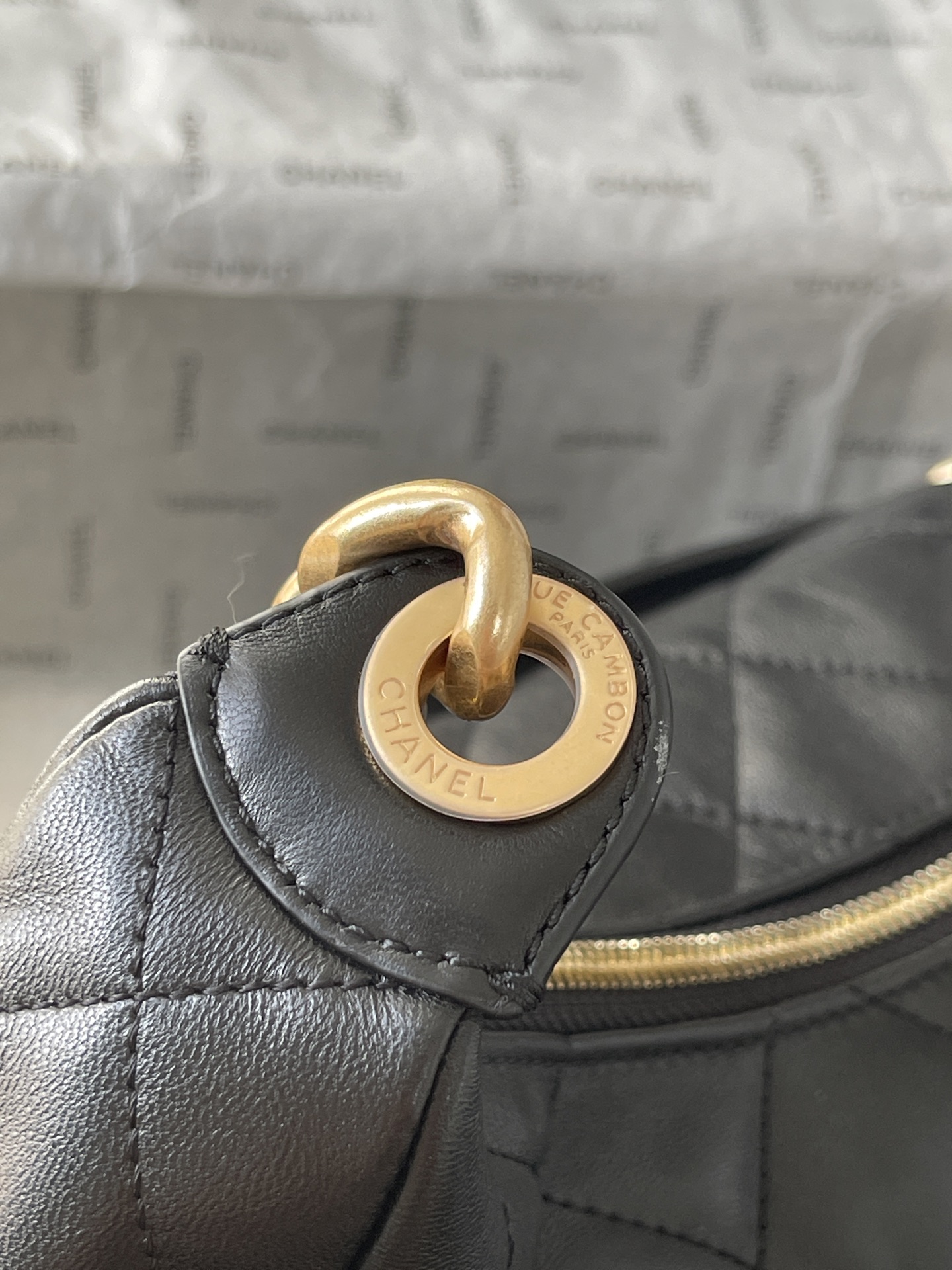 25C Multi-Pocket Hobo Bag in Black Quilted Lambskin with Gold-Tone Hardware - Mocuir