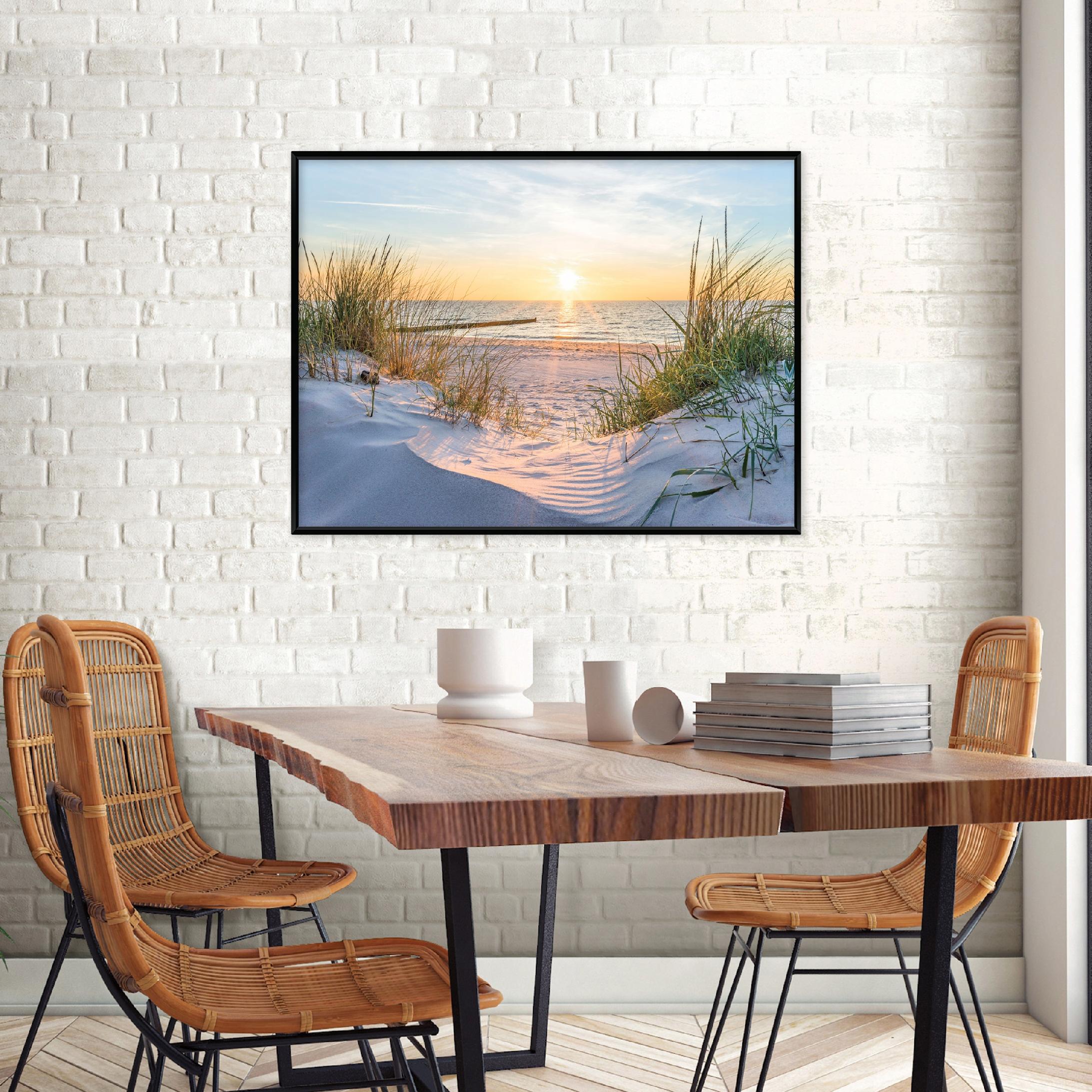 Black-framed canvas painting, beach, sea, nature, living room, bedroom, 60x40