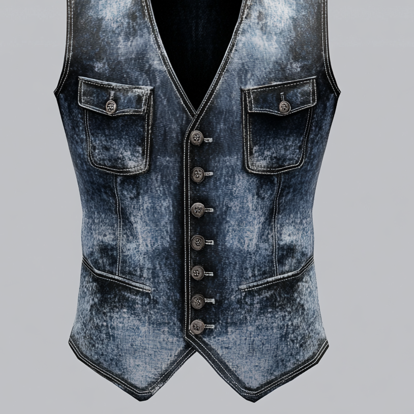 Men's Casual V Neck Single Breasted Distressed Denim Vest