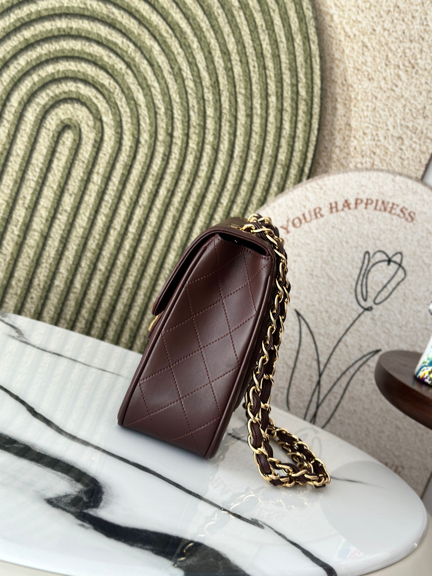 Classic Flap Medium in BurgundyDark Brown Quilted Lambskin with Gold-Tone Hardware - Mocuir