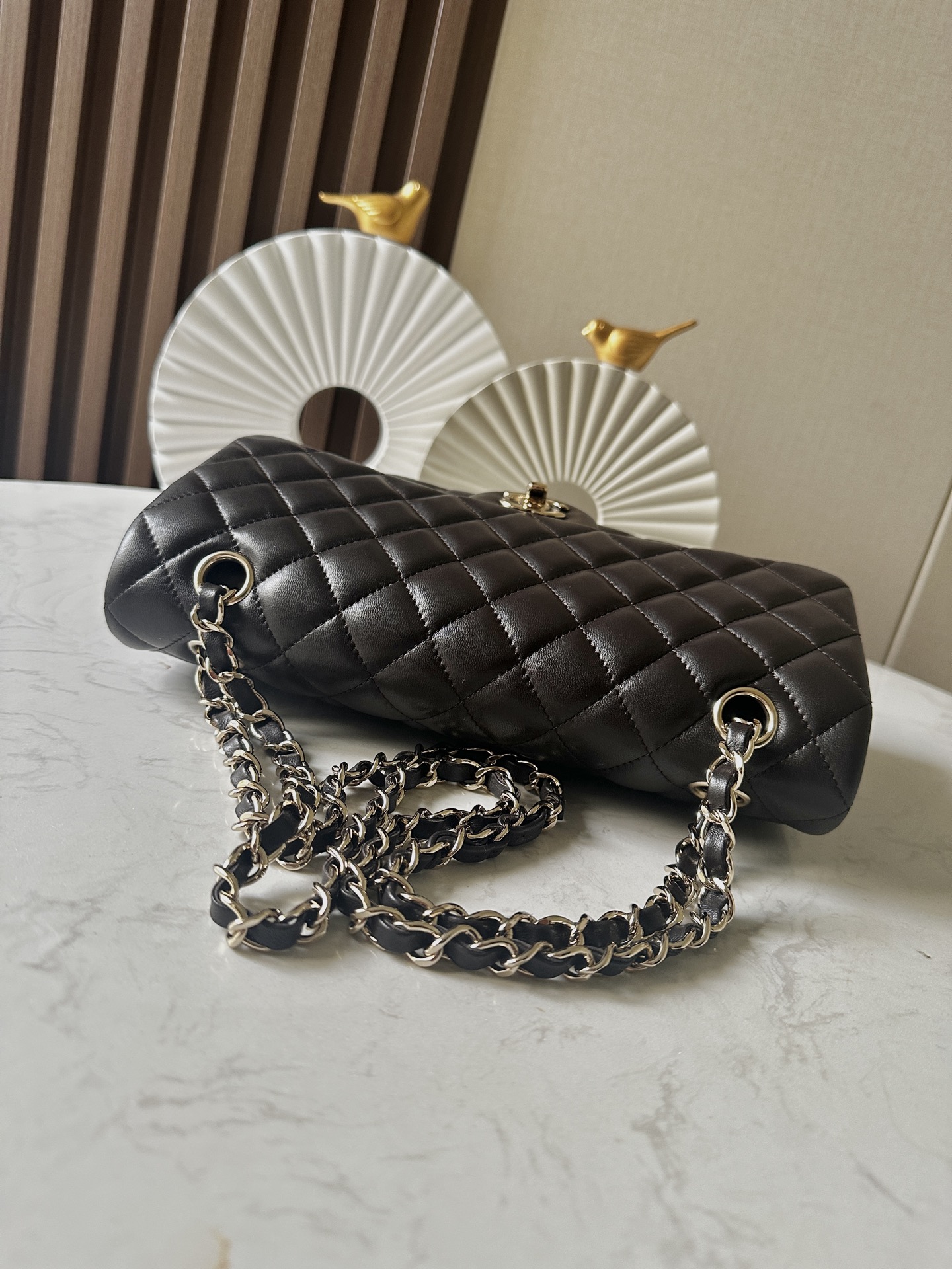 Black Lambskin Quilted Classic Flap (CF) Medium Double Flap Bag with Gold Hardware - Mocuir