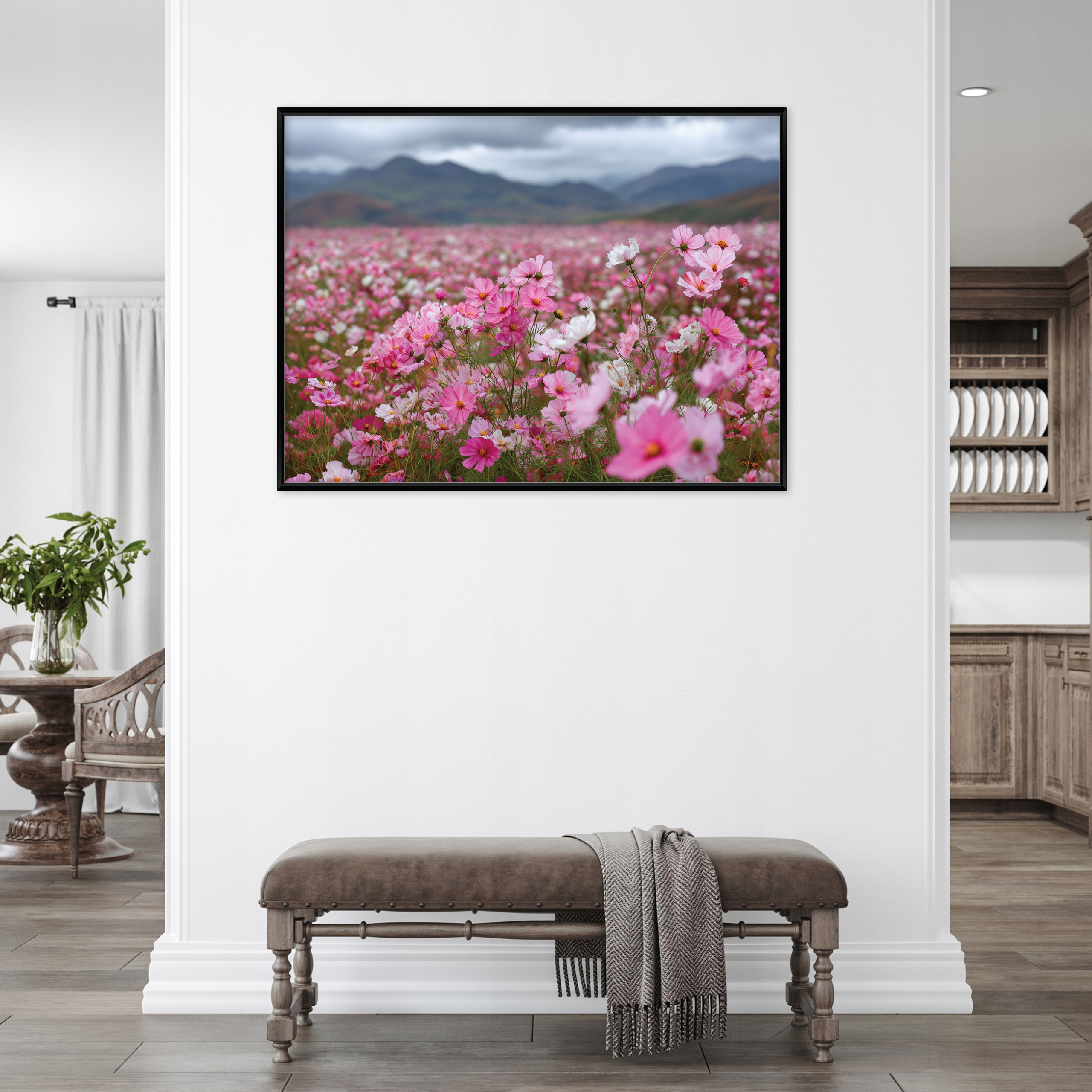 Black-framed canvas painting of wildflowers, nature, living room, bedroom, 40x30