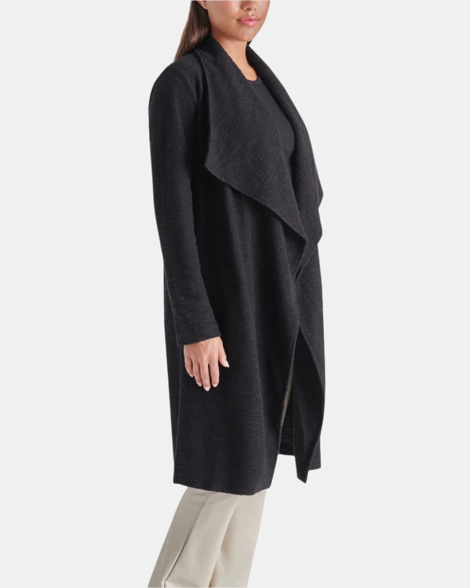 DRAPE FRONT SLUB KNIT JACKET BLACK