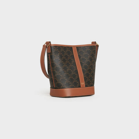 SMALL BUCKET IN TRIOMPHE CANVAS AND CALFSKIN TAN