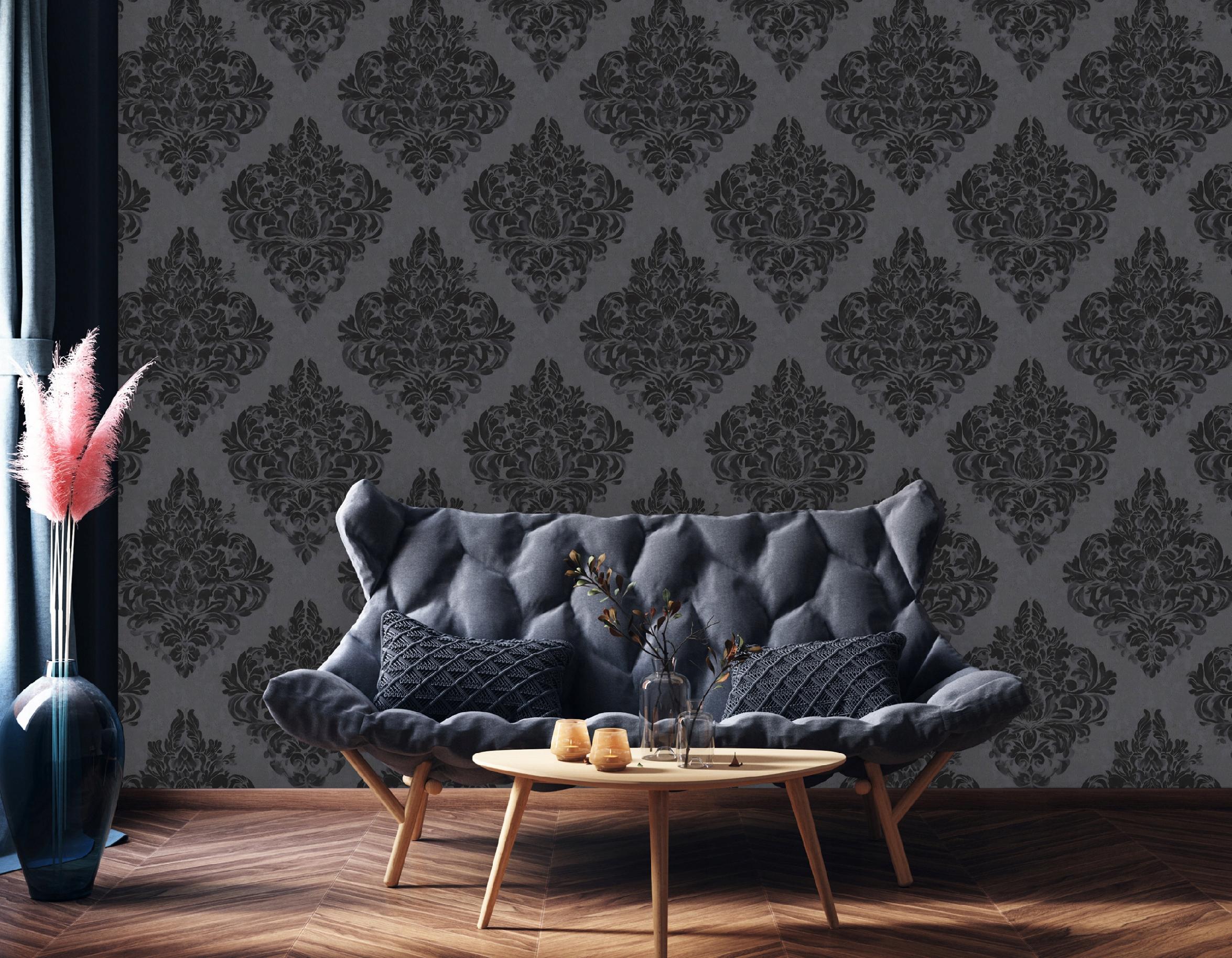 Abstract black ornamental wallpaper on non-woven fabric for living room and bedroom walls