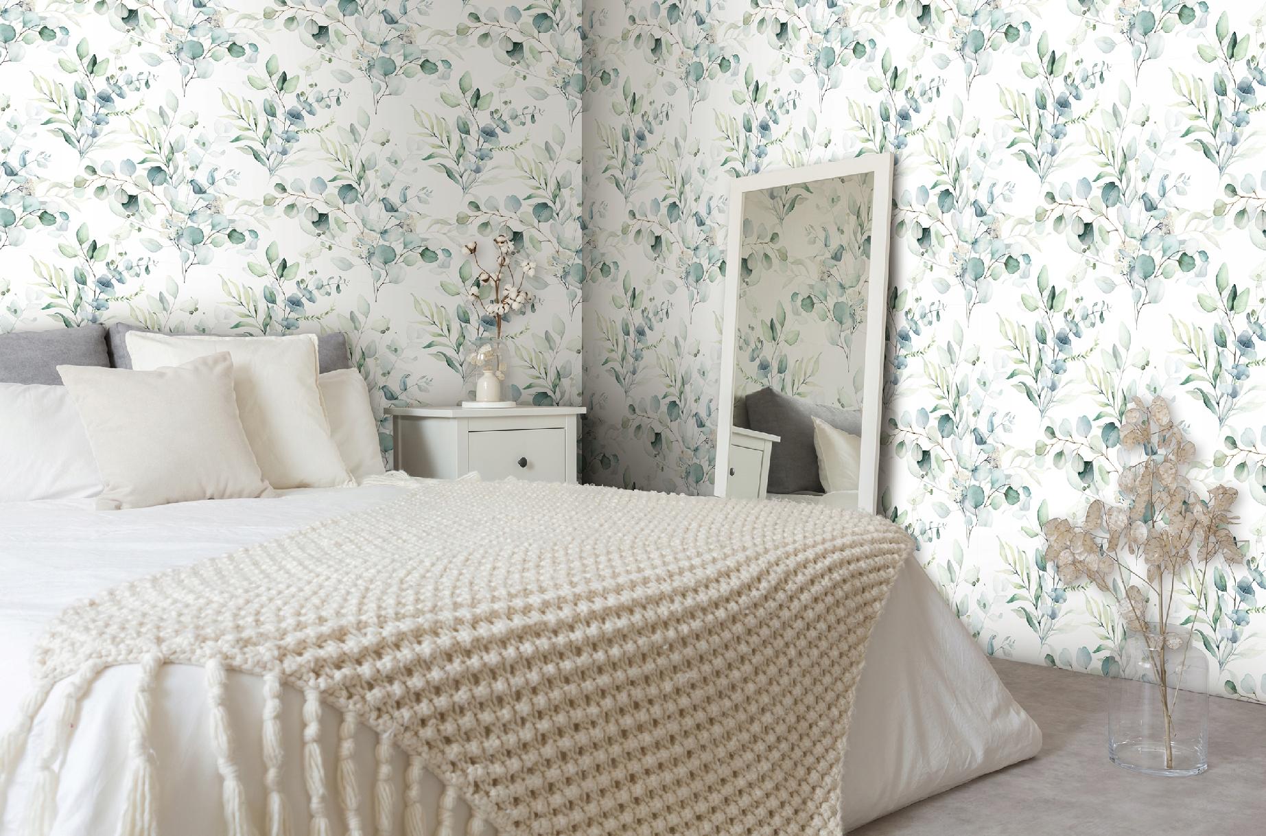 3D green leaf wallpaper, non-woven wallpaper