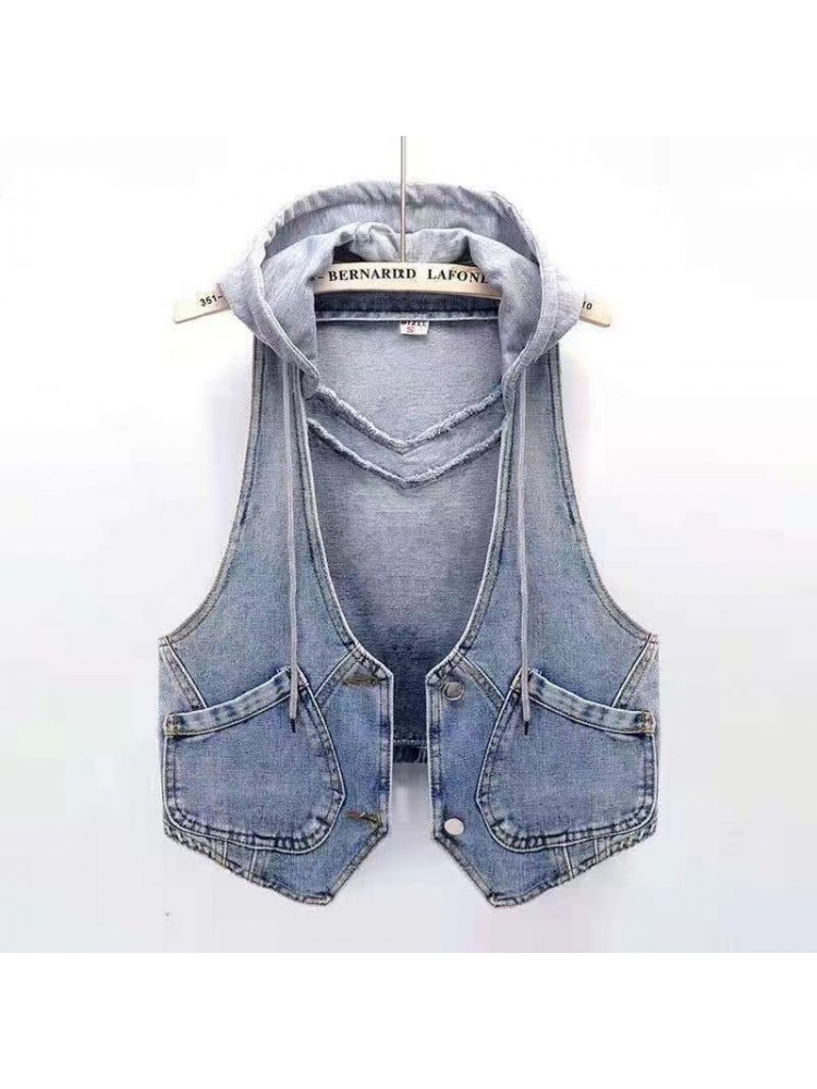 Hooded Denim Single Breasted Jackets