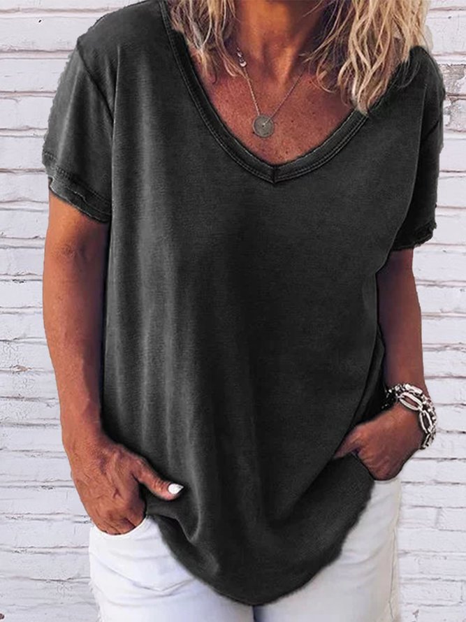 Women Short Sleeve Cotton Solid Top