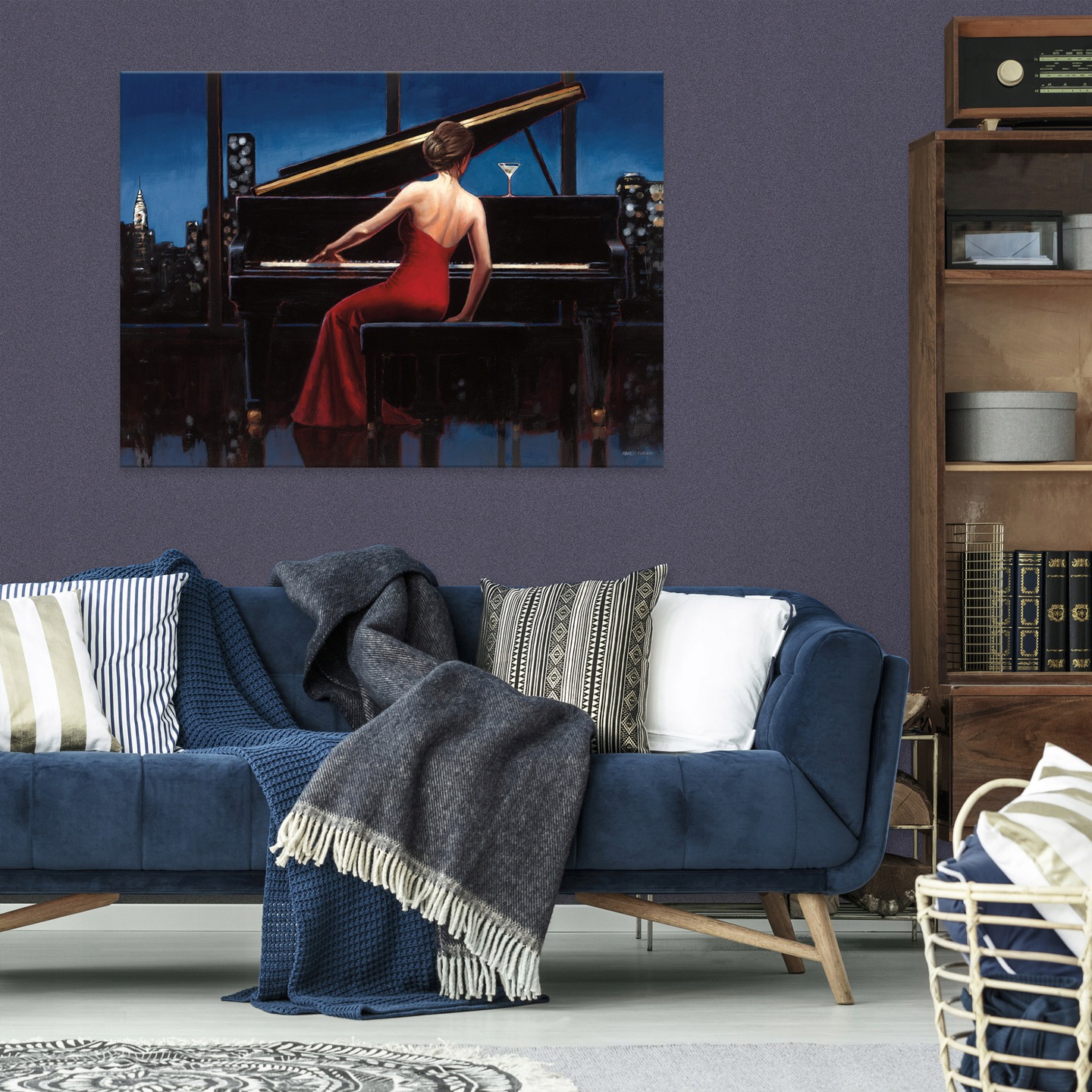 Canvas painting of a woman playing the piano, 60x40